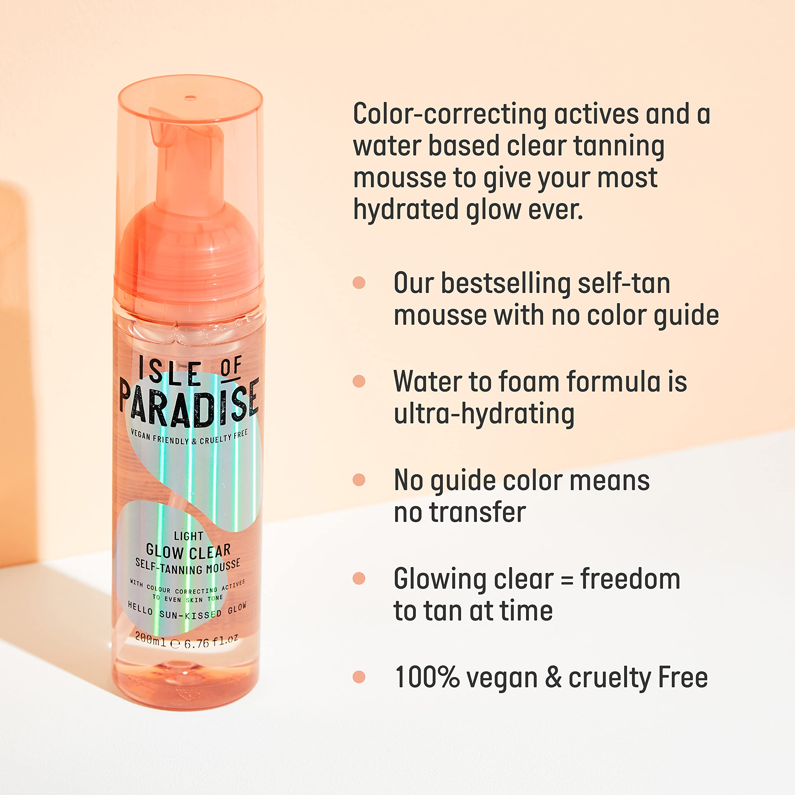 Isle of Paradise Self Tan Mousse, Light (200 ml) Glow Clear Self Tanning Foam, Natural Ingredients & Vegan (packaging may vary)
