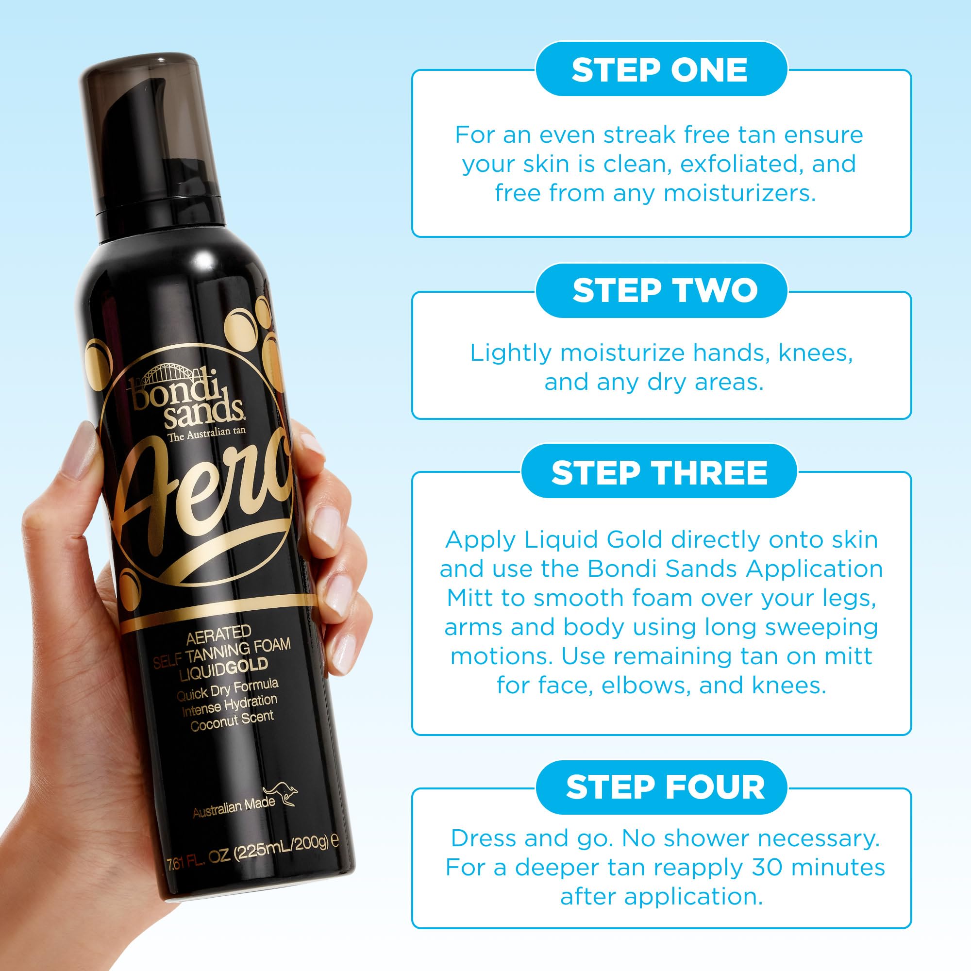 Bondi Sands Aero Liquid Gold Self Tanning Foam | Lightweight + Quick Dry Aerosol Formula Gives Skin a Long-Lasting Golden Tan | 7.61 Oz/225 mL