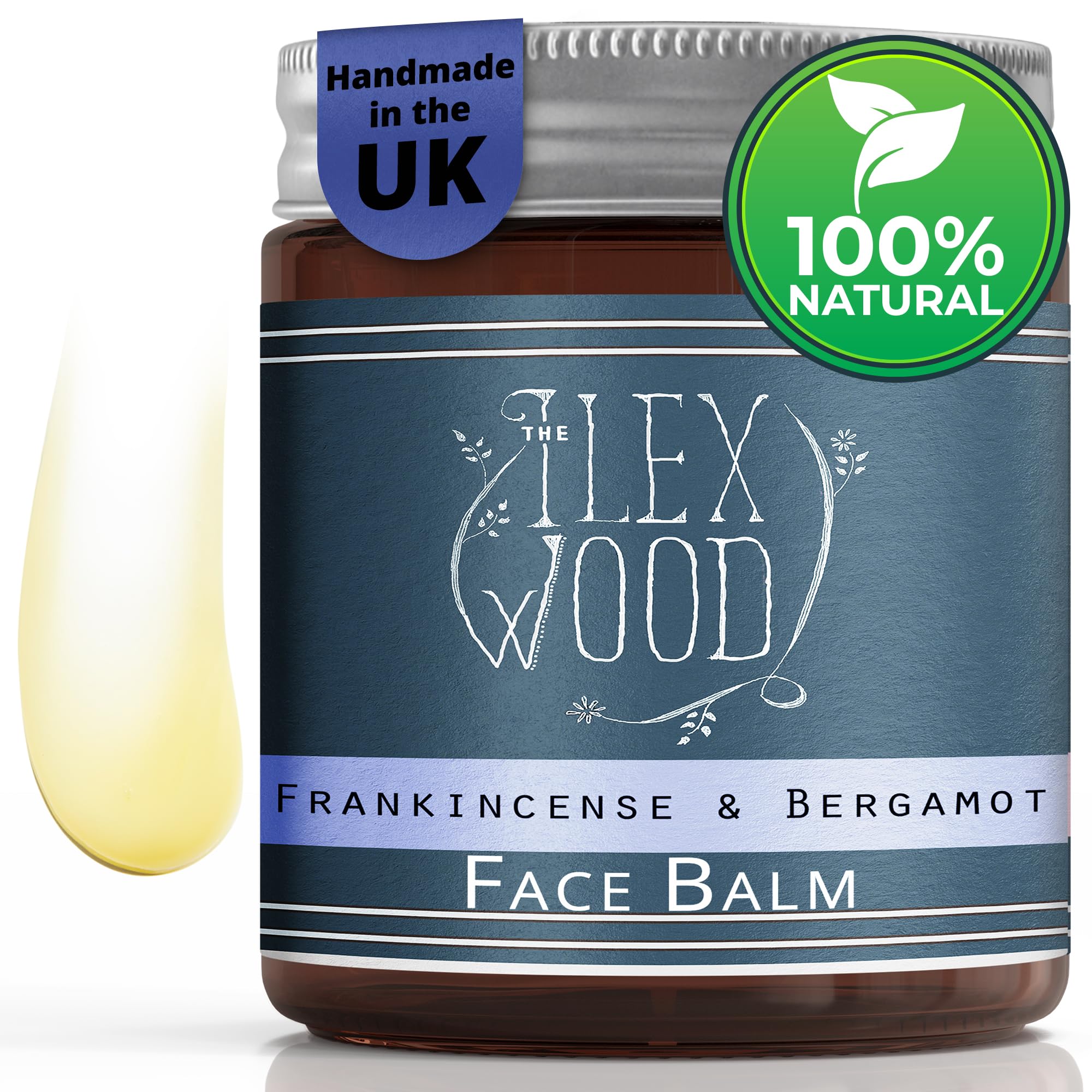 The Ilex Wood - Frankincense and Bergamot Face Balm - 100% Natural, Vegan, Moisturising, Anti Ageing, Wrinkle and Line Reducing Ingredients, Cruelty Free - 60ml (2.03 fl oz)