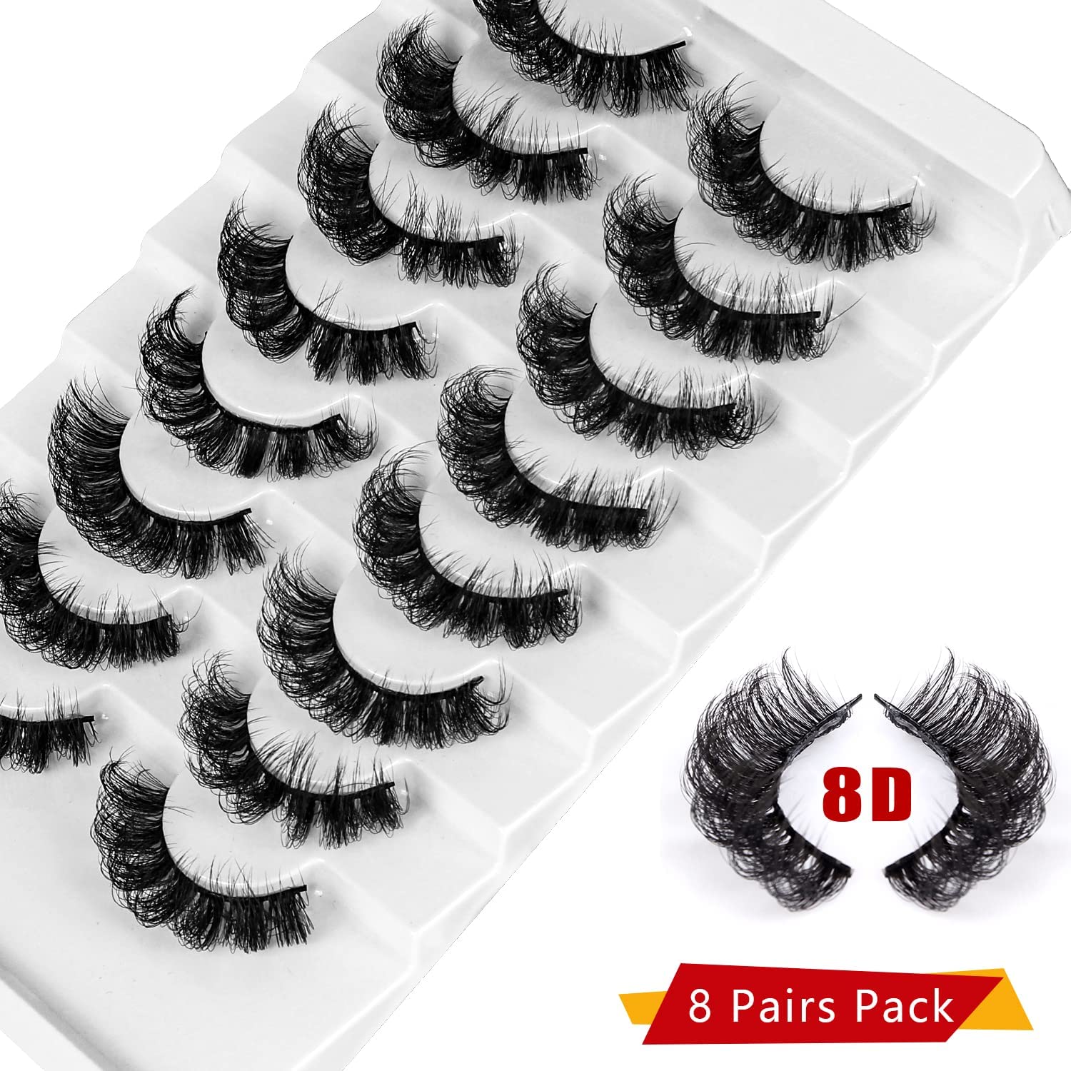 Leipple Mink Lashes Fluffy 8D False Eyelashes Natural Waterproof Thick Fluffy Fake Eyelashes 8 Pairs Cat Eye Lashes(QZ-04)