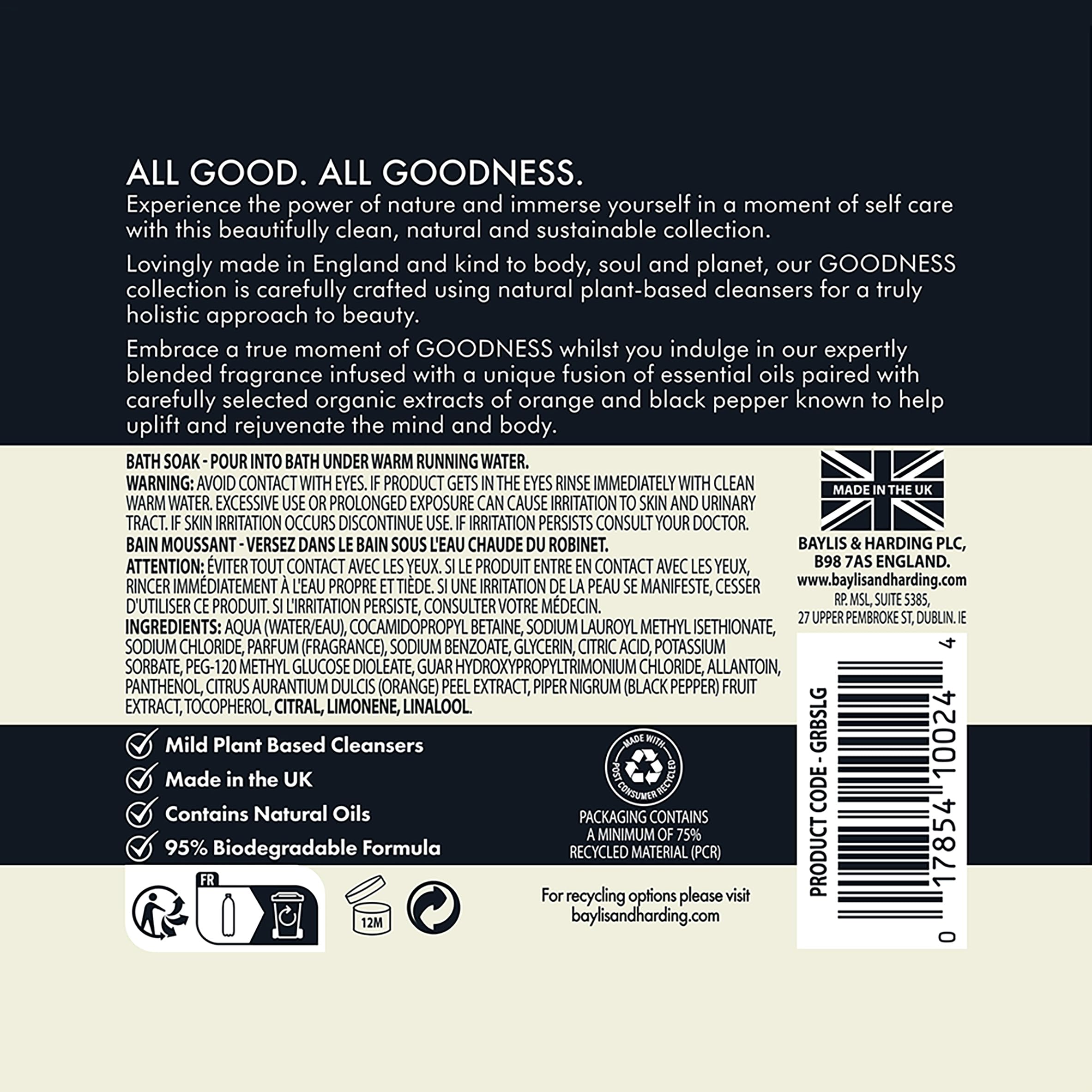 Baylis & Harding Goodness Lemongrass & Ginger Bath Soak, 500 ml (Pack of 3) - Vegan Friendly