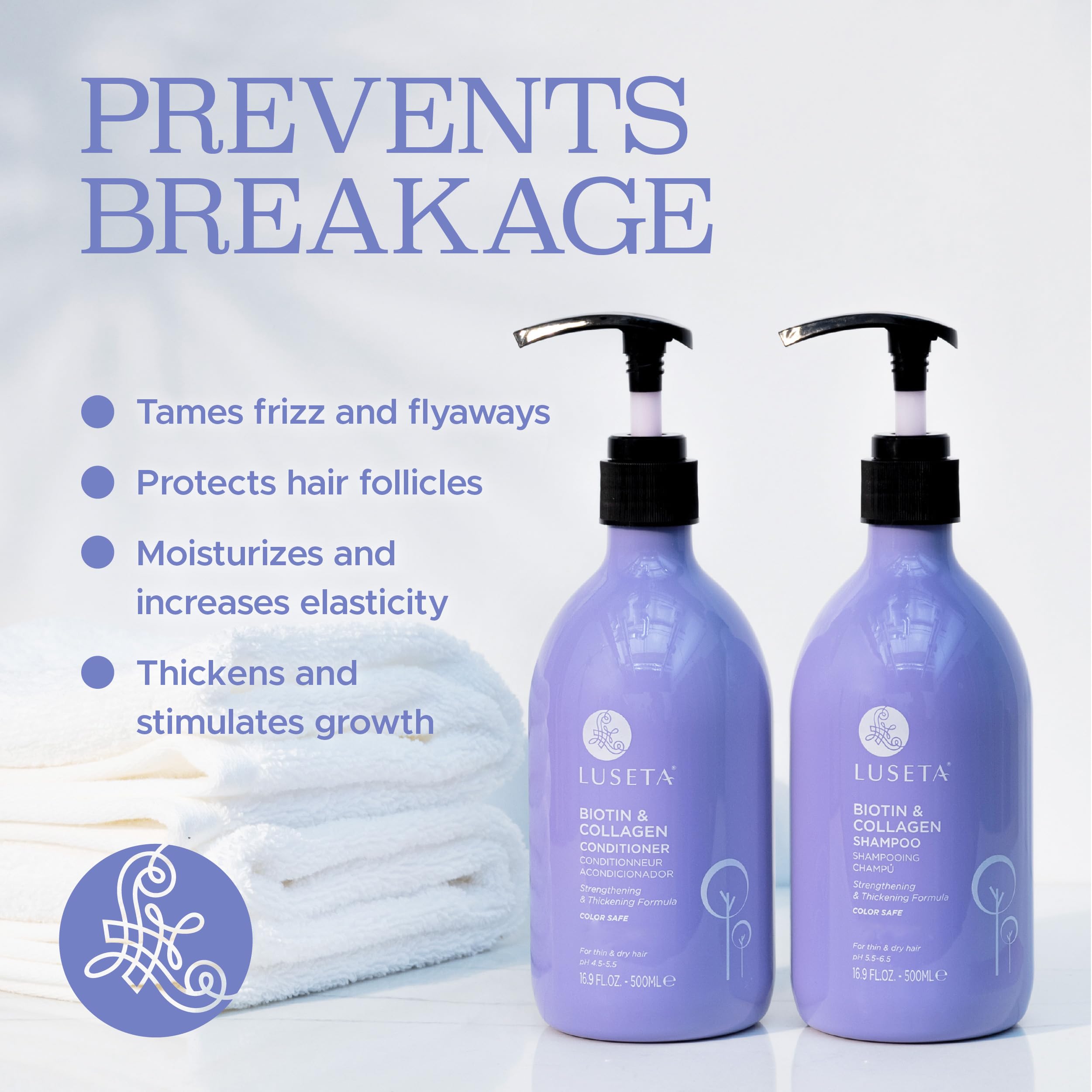 Luseta Biotin Shampoo and Conditioner Set for Hair Growth, Anti-Hair Loss shampoo volume Thickening with Collagen, Sulfate and Paraben free, Argan Oil to Repair Split Dry Hair Salon Quality- 2x500ml