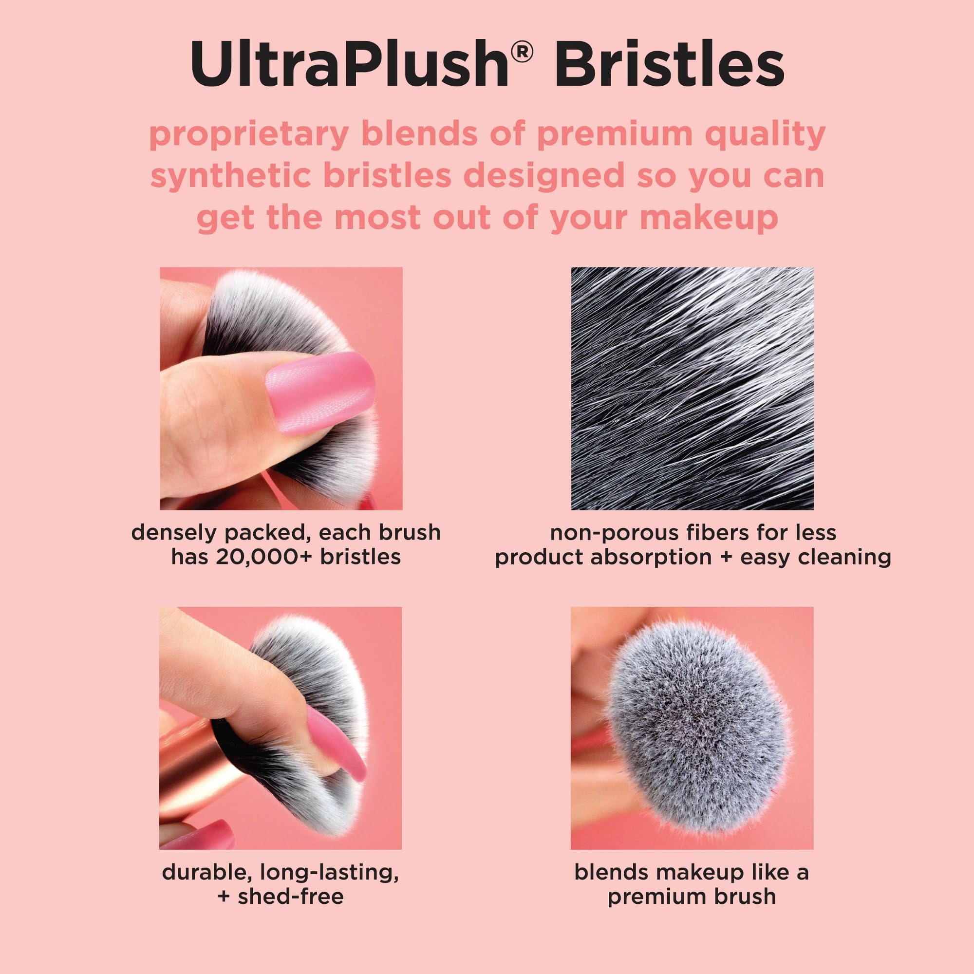 REAL TECHNIQUES Au Naturale Makeup Brush Kit, For Foundation, Powders, and Concealers, Premium Quality Face Brushes, 9 Piece Set, Gold