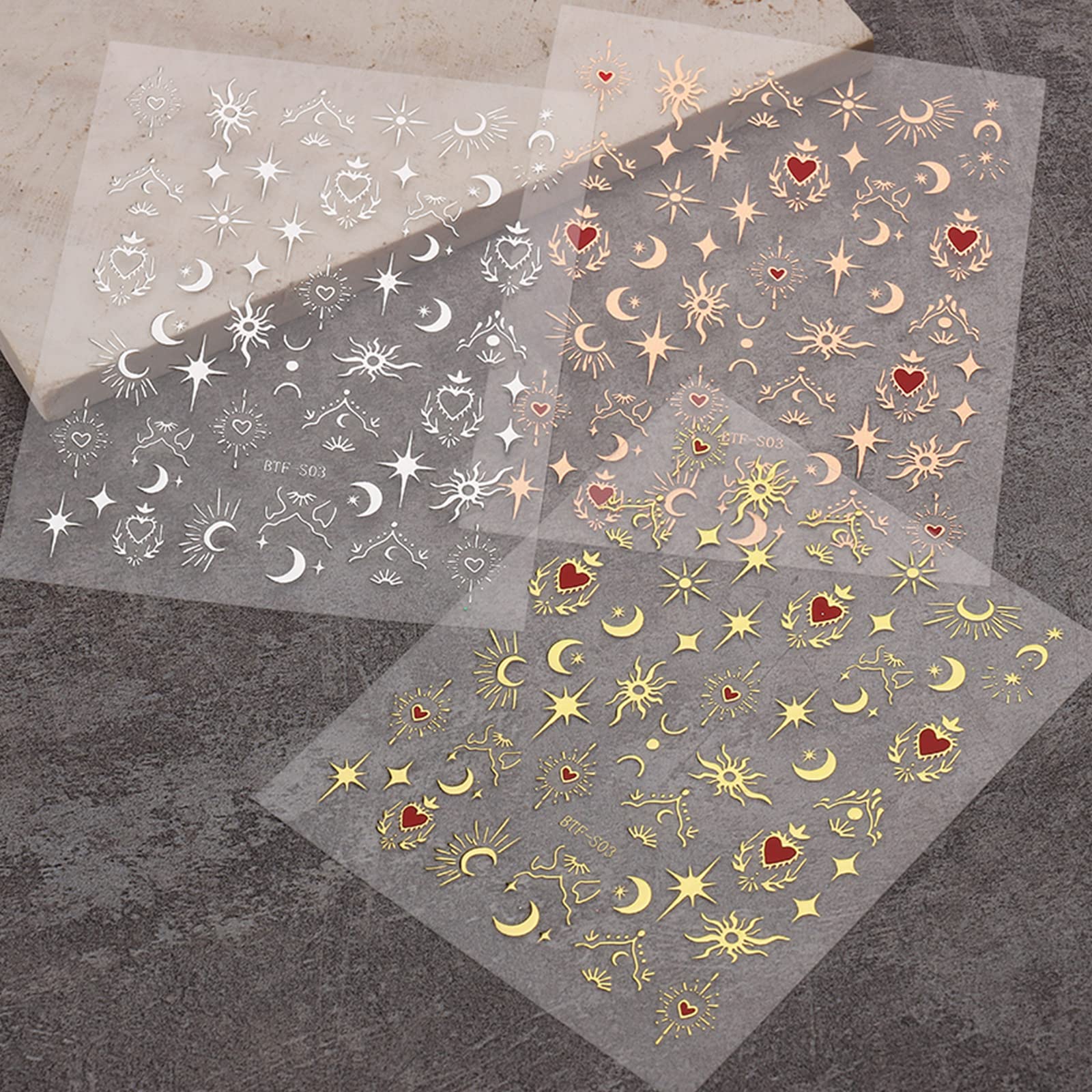 JMEOWIO 9 Sheets Moon Star Nail Art Stickers Decals Self-Adhesive Pegatinas Uñas Sun Nail Supplies Nail Art Design Decoration Accessories