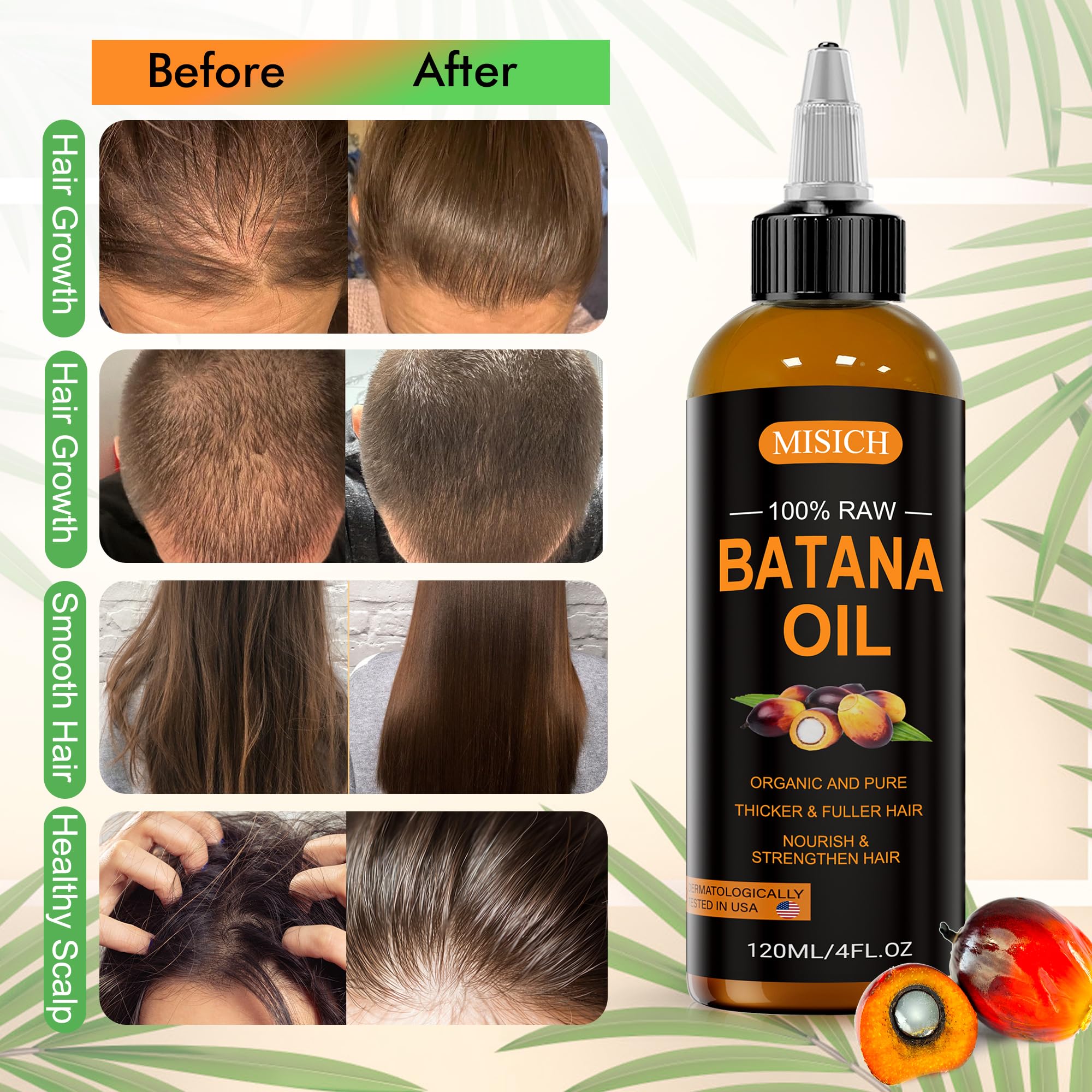 MISICH Raw Batana Oil for Hair Growth, 100% Natural Organic Botana Oil for Men & Women, Dr Sebi Approved, Pure, Unrefined, Enhances Thickness, Prevent Hair Loss