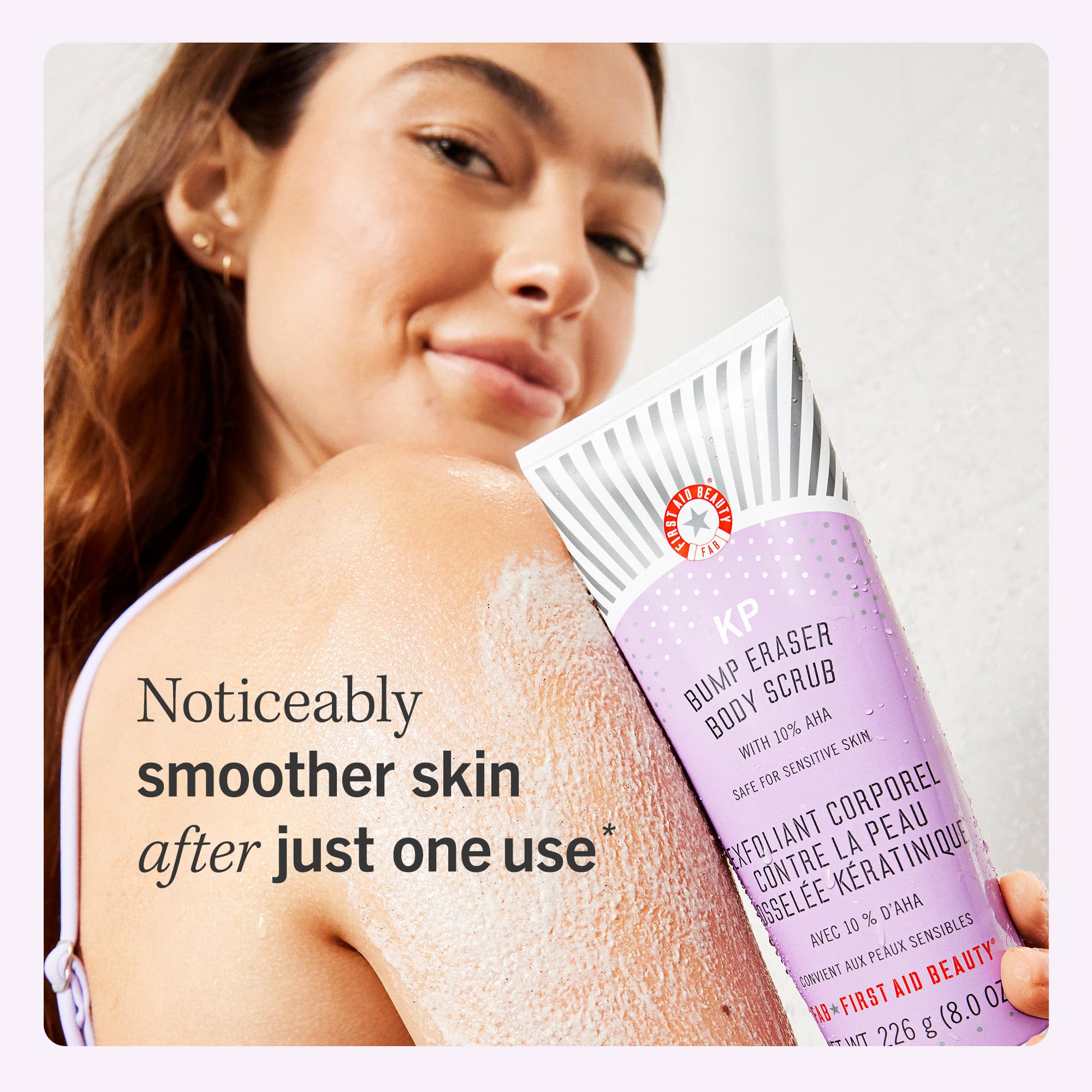 First Aid Beauty - KP Bump Eraser Body Scrub with 10% AHA, Keratosis Pilaris Skin Exfoliater with Glycolic and Lactic acids, Helps Reduce Chicken Skin Bumps, Safe for Sensitive Skin,226g + Bonus 56.7g