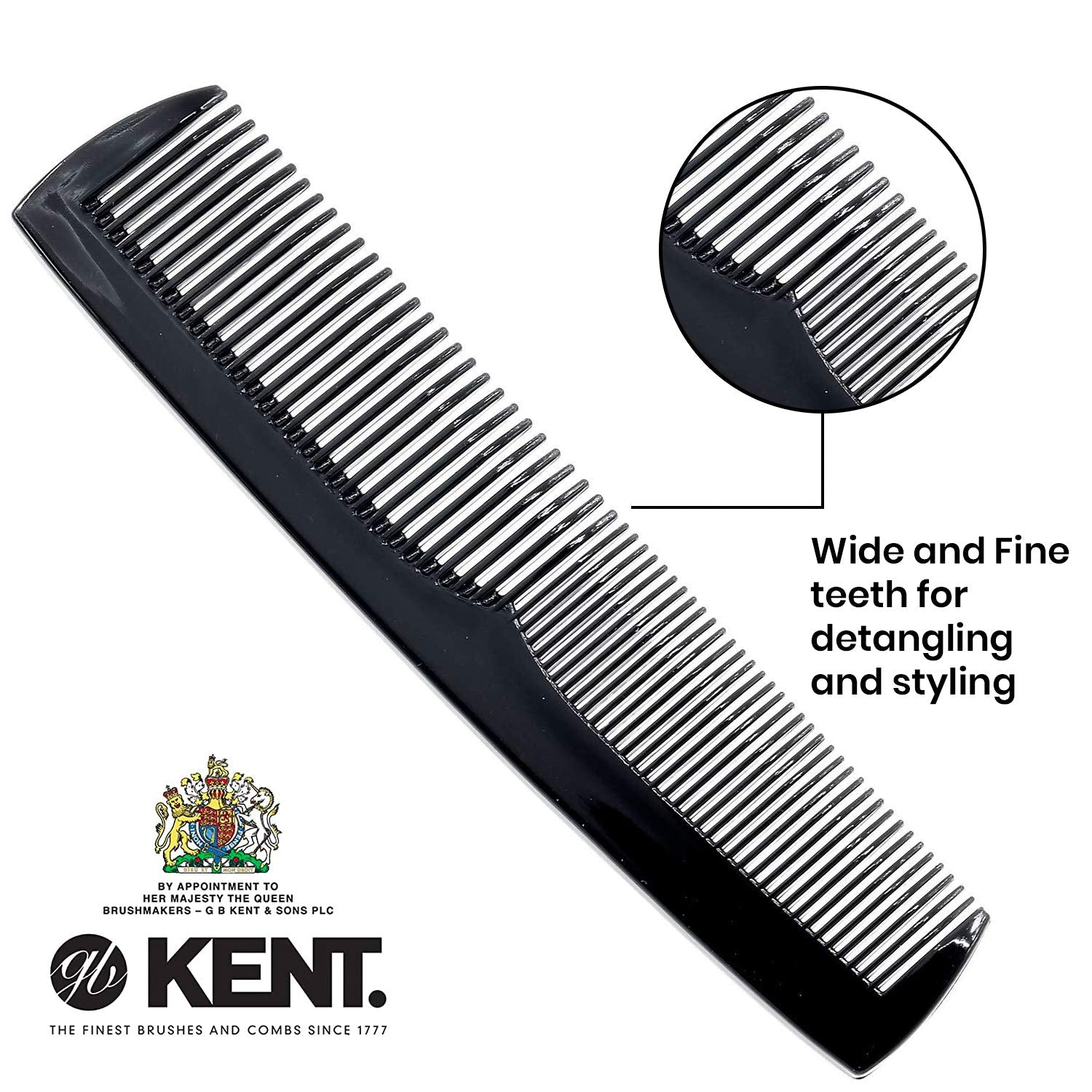 Kent SPC85 5 inch Salon-Style Dressing Cutting Comb with Wide and Fine Teeth Professional Barber Haircut Comb for Styling and Teasing, Hard Rubber, Anti-static, Unbreakable & Heat Resistant