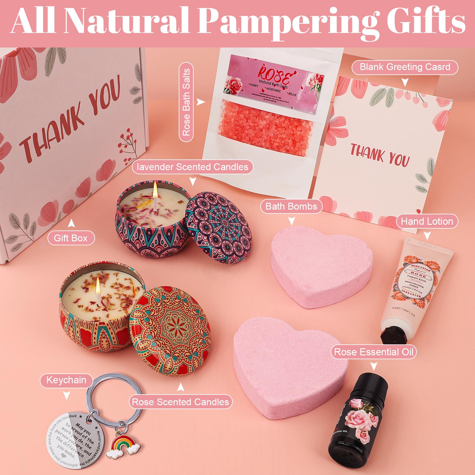 Thank You Gifts for Women, Pamper Sets for Women Gifts, Care Package for Her, Relaxation Bath Pamper Hamper Gift Box for Best Friend,Mum,Wife,Sister(Rose)