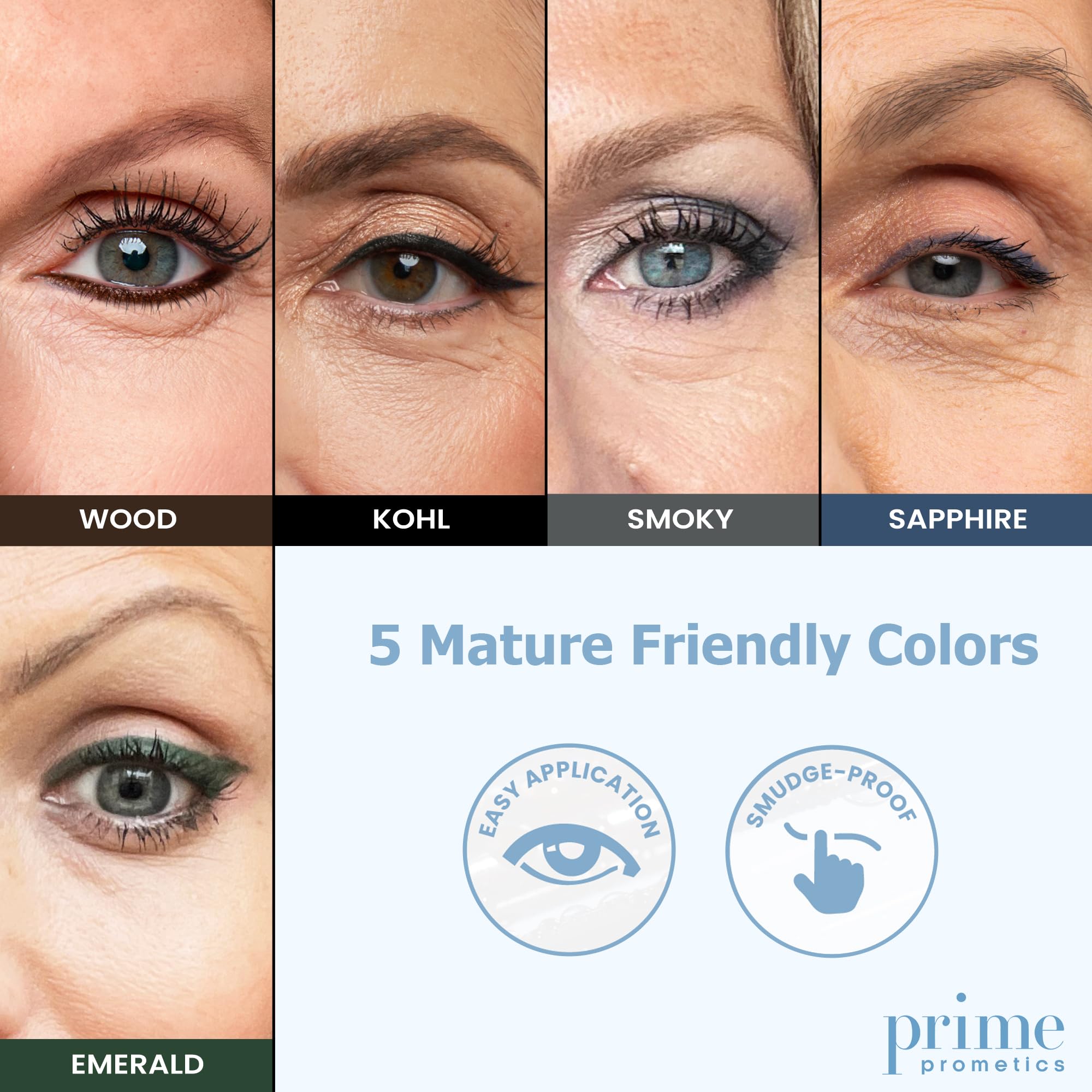Prime Prometics PrimeEyes Glide Eyeliner for Mature Women – Waterproof, Long-Stay and Mess-Proof – Gel Cream Texture, Discreet Sharpener and Effective Smudger (Smoky)