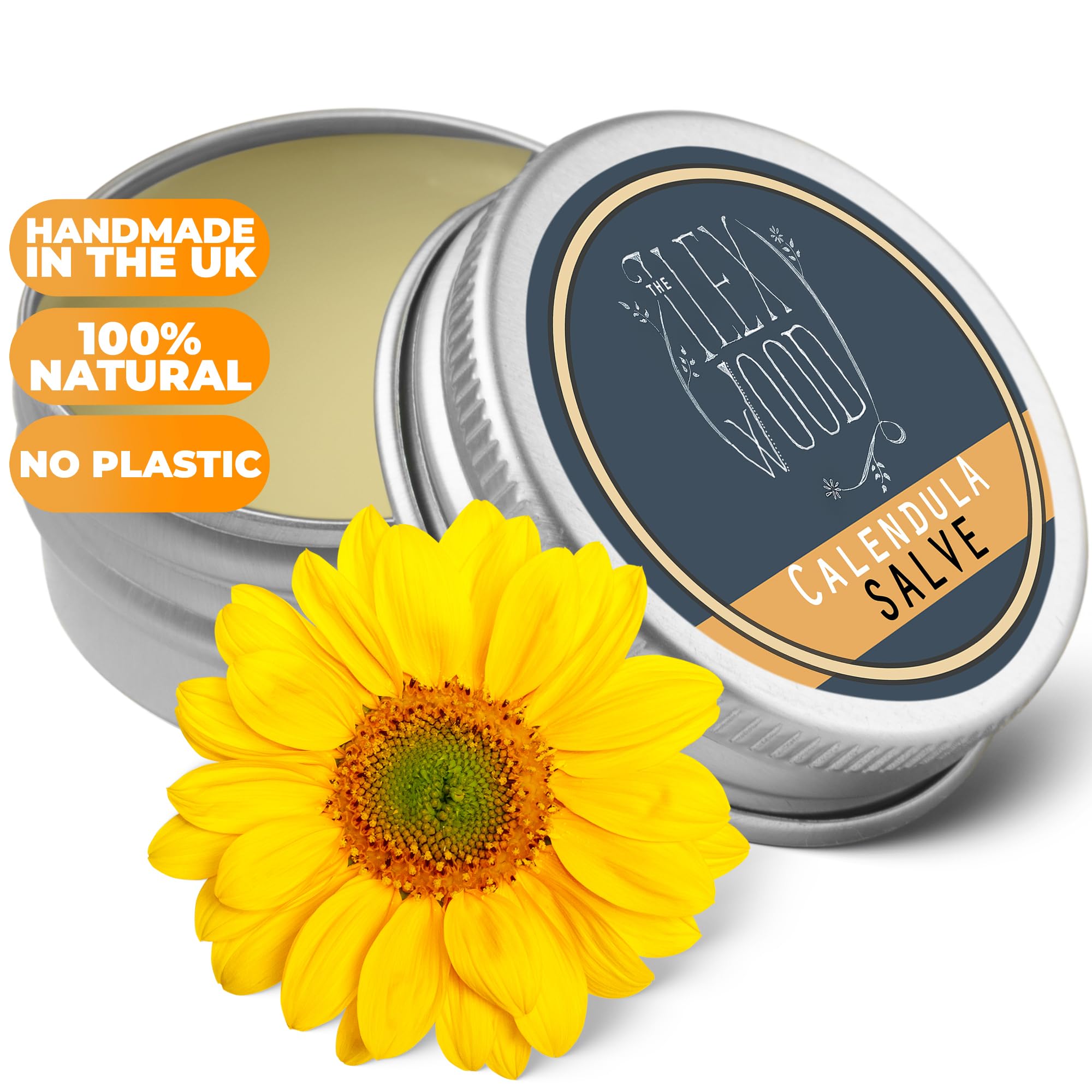 The Ilex Wood - Calendula Salve - all natural balm, soothes rashes, itching, dry skin, eczema, hand cream for women and men, cruelty free, plastic free - 3.38 fl oz (100ml)