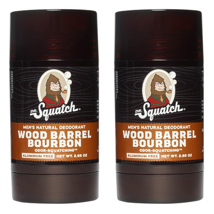 Dr. Squatch Natural Deodorant for Men 2 Pack Wood Barrel Bourbon – Odor-Squatching Men's Deodorant Aluminum Free (2.65 oz, 2 Pack)