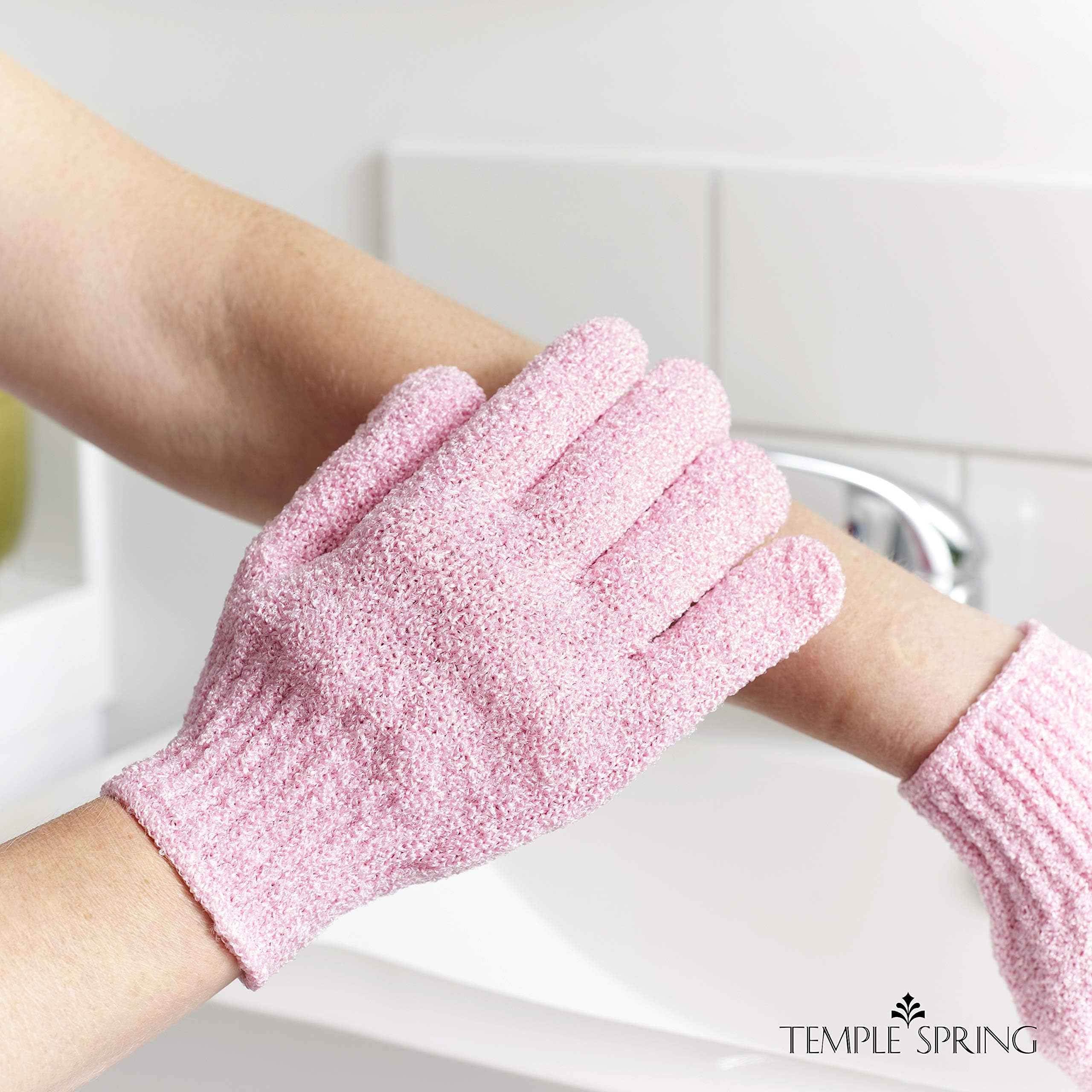 Temple Spring Exfoliating Glove, Rayon Bamboo Exfoliating Body Scrubber, Loofah Washcloth, Exfoliate Loofa Shower Scrubber, Body Exfoliator Scrub, Shower Loofah Bath Sponge - Pink