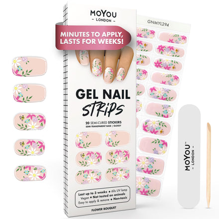 MOYOU LONDON Semi Cured Gel Nail Strips - 20 Pcs. Nail Wraps for Salon-Quality Manicure - Works with Any UV Lamp - Easy to Apply, Trim, & Remove Gel Stickers