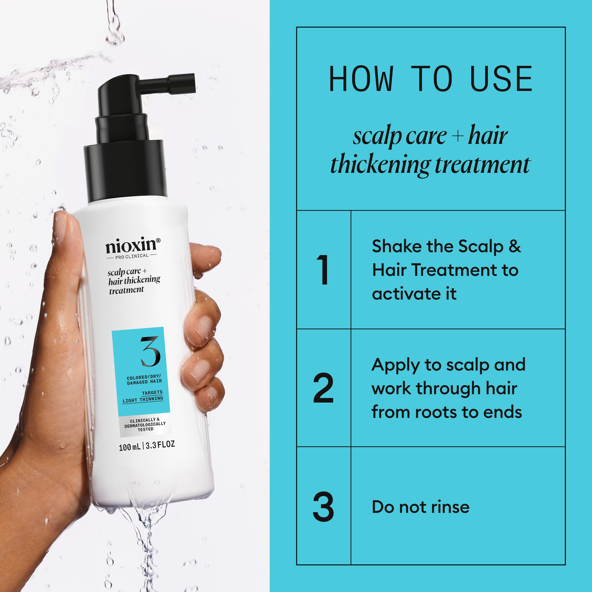 Nioxin System 3 Scalp + Hair Thickening Treatment - Hair Loss Serum for Coloured, Dry and Damaged Hair with Light Thinning - with Niacinamide and Biotin, 100ml