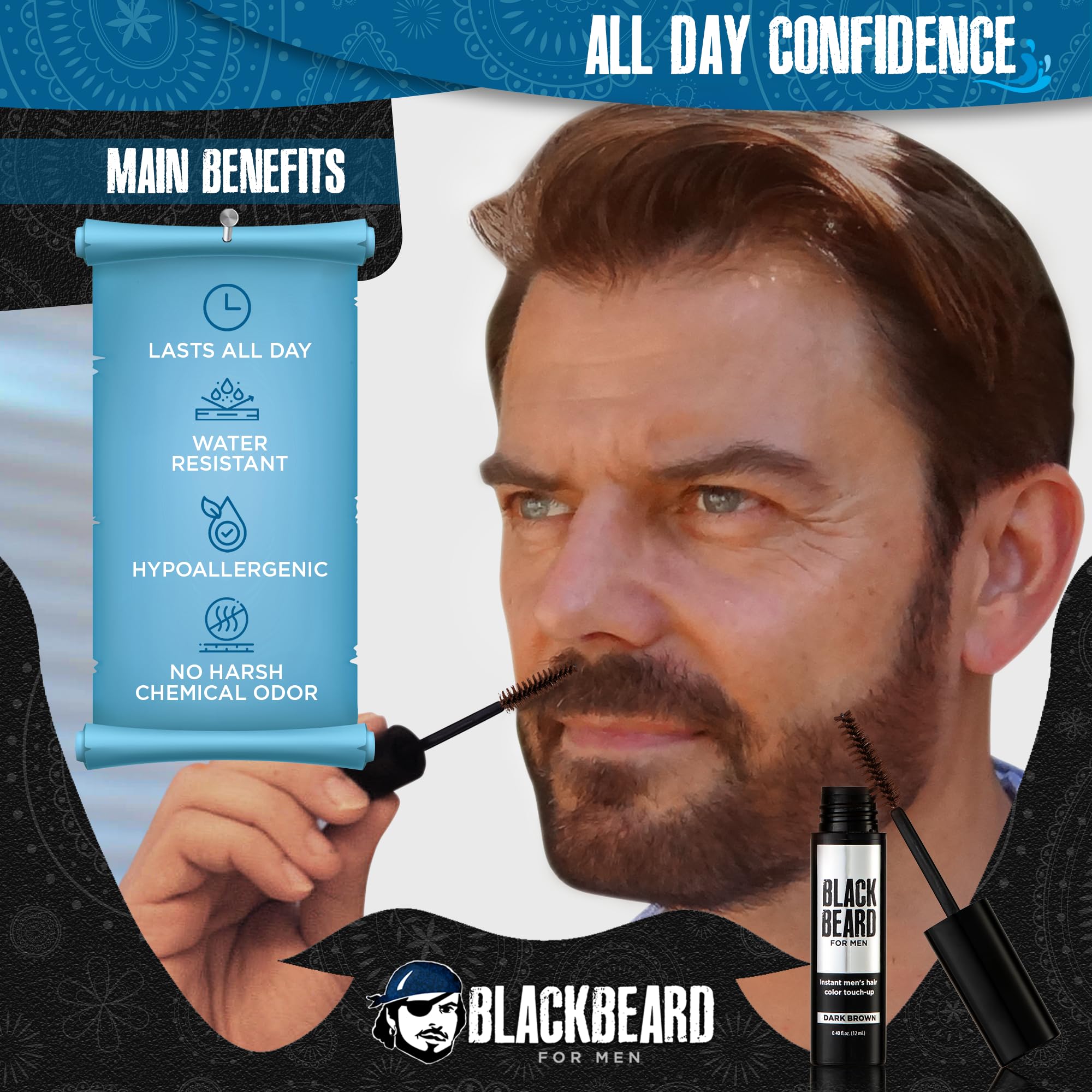 Blackbeard for Men - temporary brush on colour 12ml 0.40oz (Dark Brown, 1 Pack)