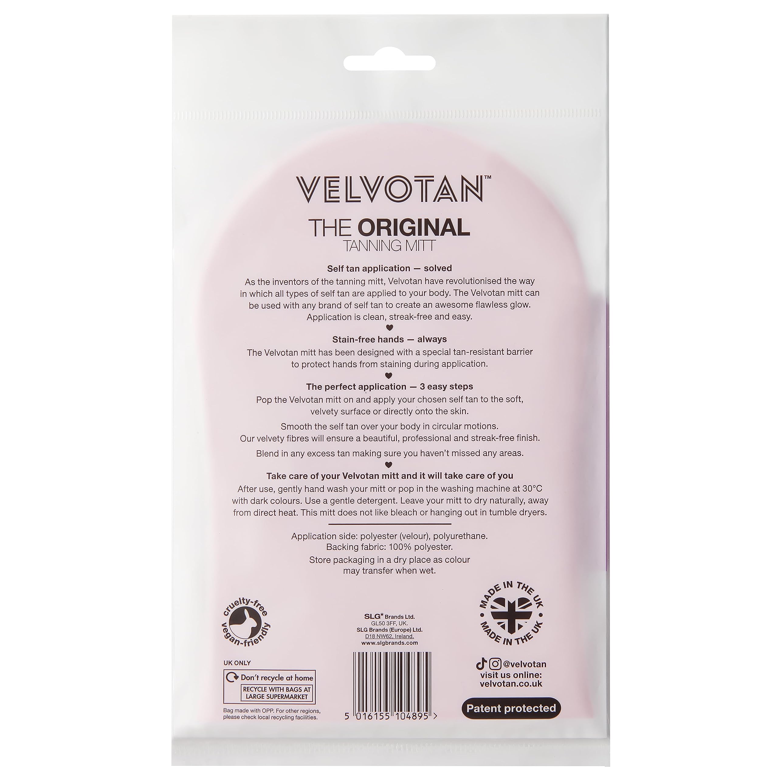 VELVOTAN Original Double Sided Tanning Mitt - Pink - Self Tanning Applicator for Stain-Free Hands, Washable & Reusable, Use with Any Fake Tan