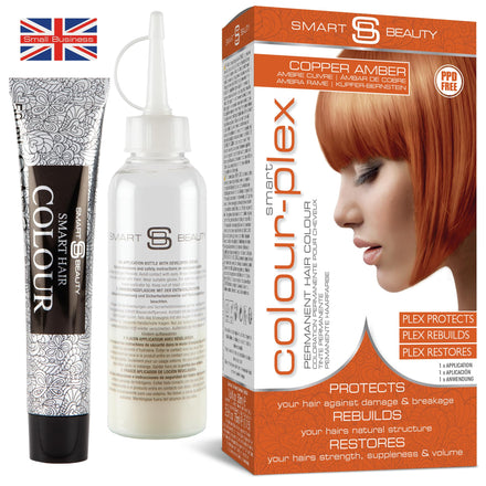 Amber Copper Hair Dye Permanent with Plex Hair Care, PPD free hair dye 100% Grey Hair Coverage Hair dye kit, Ginger Permanent Hair Colour for women and men, Cruelty-Free Vegan Hair Dye by Smart Beauty