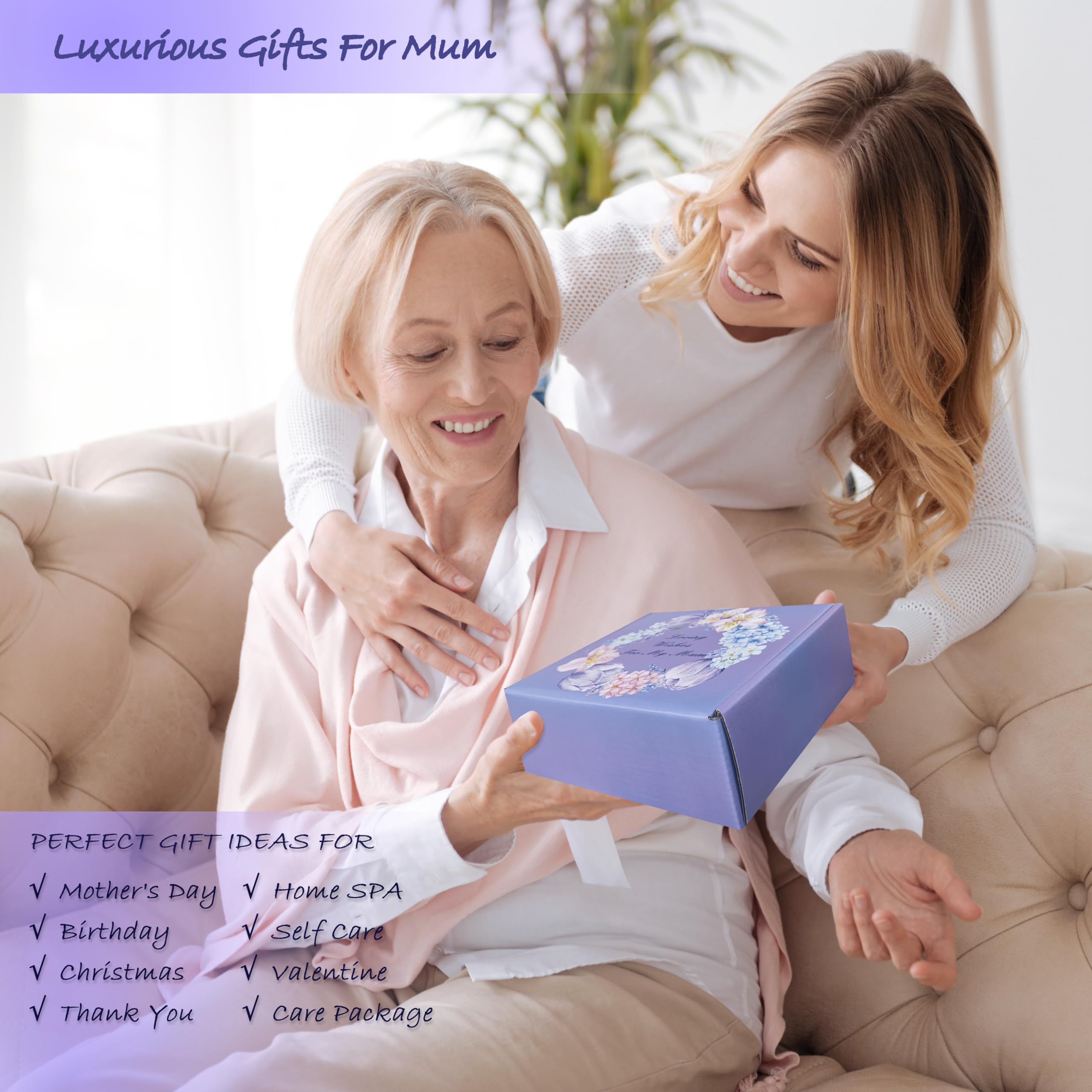 Mothers Day Pamper Gifts for Mum, Mum Birthday Gifts,Gift Set for Women, Unique Lavender Self Care Mummy Gifts, Best Mum Gifts, Relaxation Spa Bath Set for Her, Get Well Soon Gift Ideas for Mother