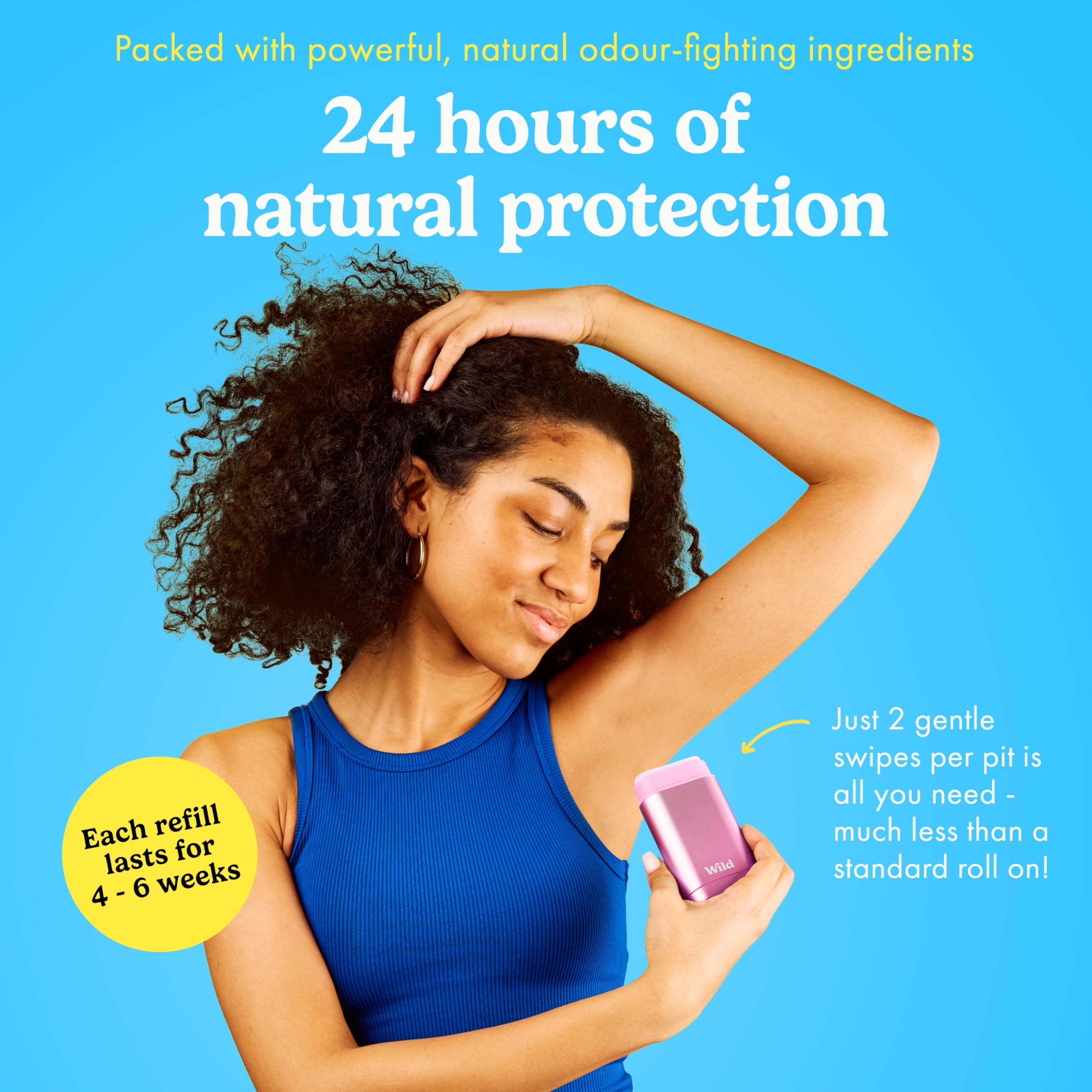 Wild - Natural Refillable Deodorant Starter Kit with Pink Case and Fresh Cotton & Sea Salt Scented Refill (40g) - Aluminium Free - Long Lasting Protection - Vegan