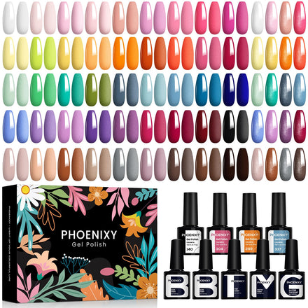 Phoenixy Gel Nail Polish Set - 50pcs UV Nail Polishes 7ml Nail Varnish with Base Top Matte Glitter Coat Gel Polish Set Nail Varnish Sets Gift for Women