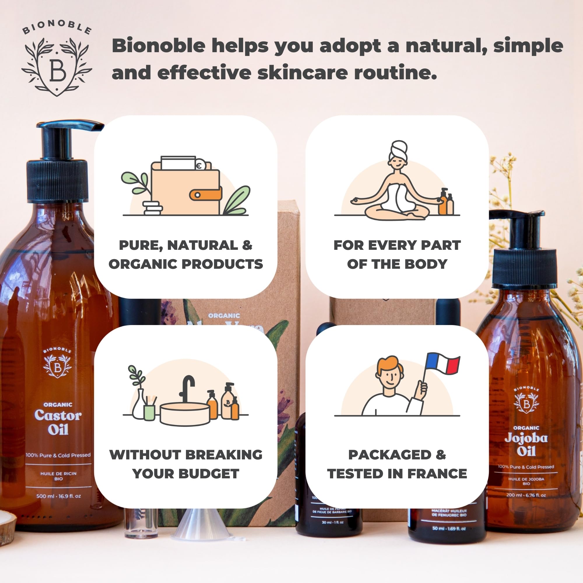 Bionoble Organic Aloe Vera Gel 200ml - Made with 100% Pure Fresh Aloe Pulp and Organic Lavender - Xanthan Free - Face, Eye Contour, Body, Hair - Glass Bottle + Pump