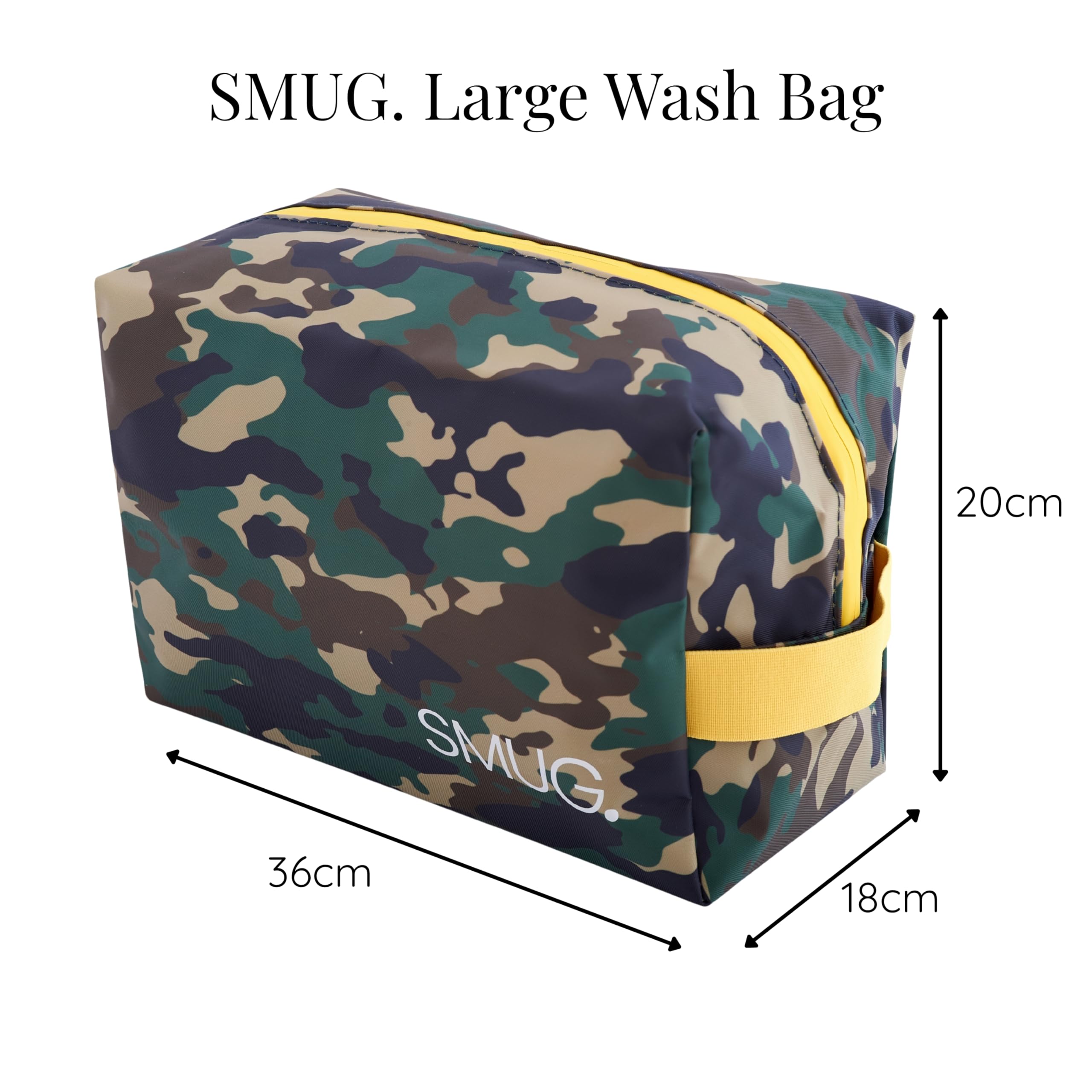 SMUG Wash Bag | Waterproof Travel Toiletry Bags for Travelling, Gym, Shower, Shaving, Toiletries, Cosmetics & Makeup Bag | Large Washbag for Men & Women | Stylish, Spacious & Easy Clean | Green Camo