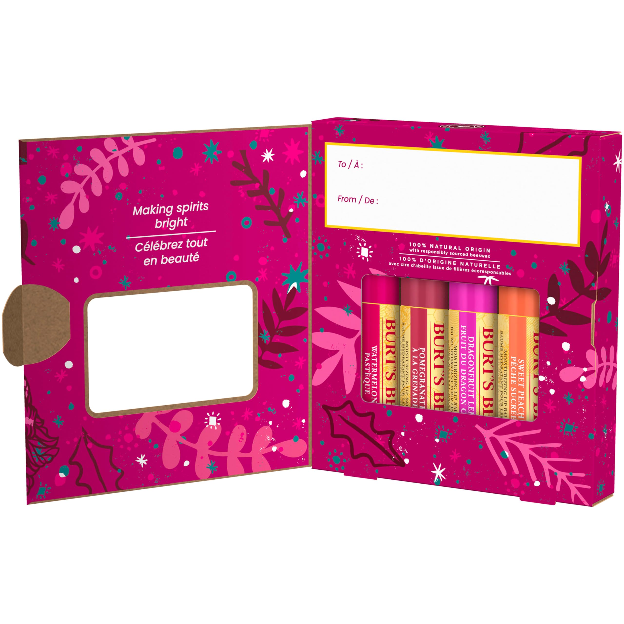Burt's Bees Lip Balm Gift Set, Lip Balm Multipack, Sweet Peach, Watermelon, Pomegranate and Dragonfruit Lemon, 4x4.25g