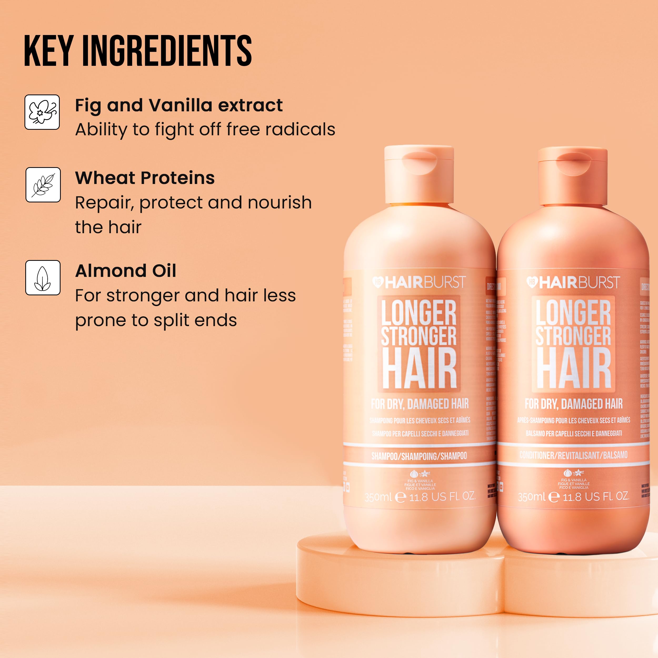 HAIR BURST Shampoo and Conditioner Set For Dry & Damaged Hair — Moisture Locking, Breakage Reducing, Colour Protecting - Enriched with Vitamin B5, Almond Oil & Fig Extract - Silicone Free UK Made