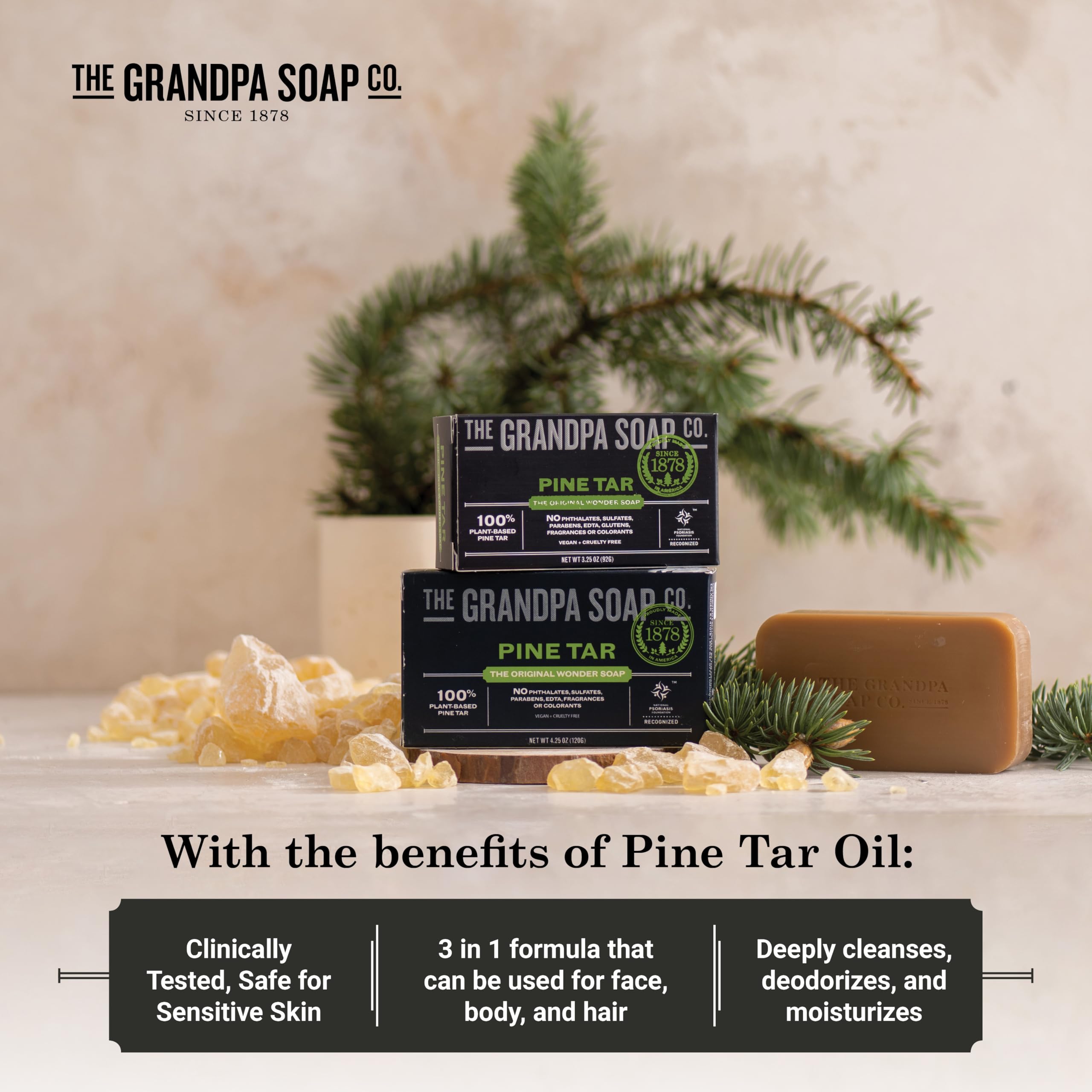 Grandpa's Pine Tar Bar Soap 3.25 Ounce (Pack of 3)