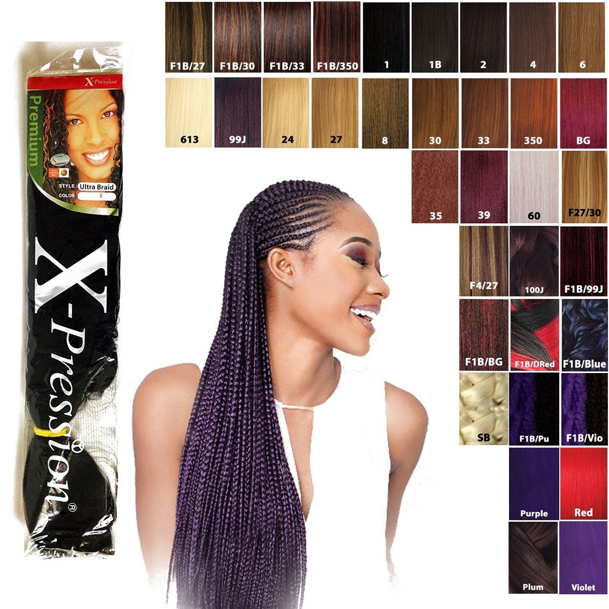 X-pression Ultra Braid Artificial Hair Extension #1B Approx. 210cm (3 PCS OFFER)