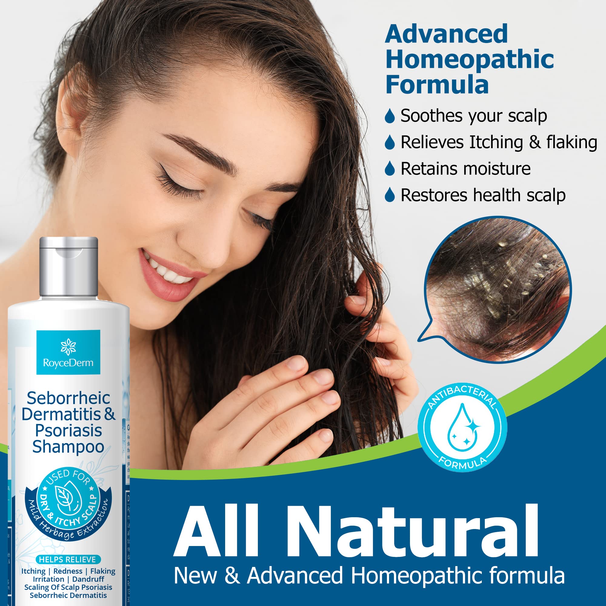 Roycederm Seborrheic Dermatitis Shampoo, Psoriasis Shampoo, Dandruff Shampoo, Folliculitis Shampoo, Scalp psoriasis Treatment, Seborrheic Dermatitis Treatment, Dandruff Treatment.