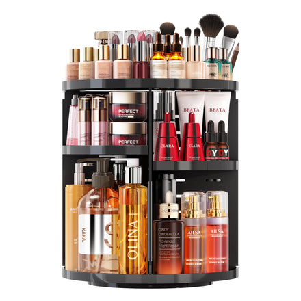 Auxmir Makeup Organiser, 9 Layers Adjustable Large Capacity Cosmetic Organsier for Jewellery, Lipsticks, 360 Degree Rotating Skincare Organiser, Make Up Storage Display for Bathroom, Bedroom, Black