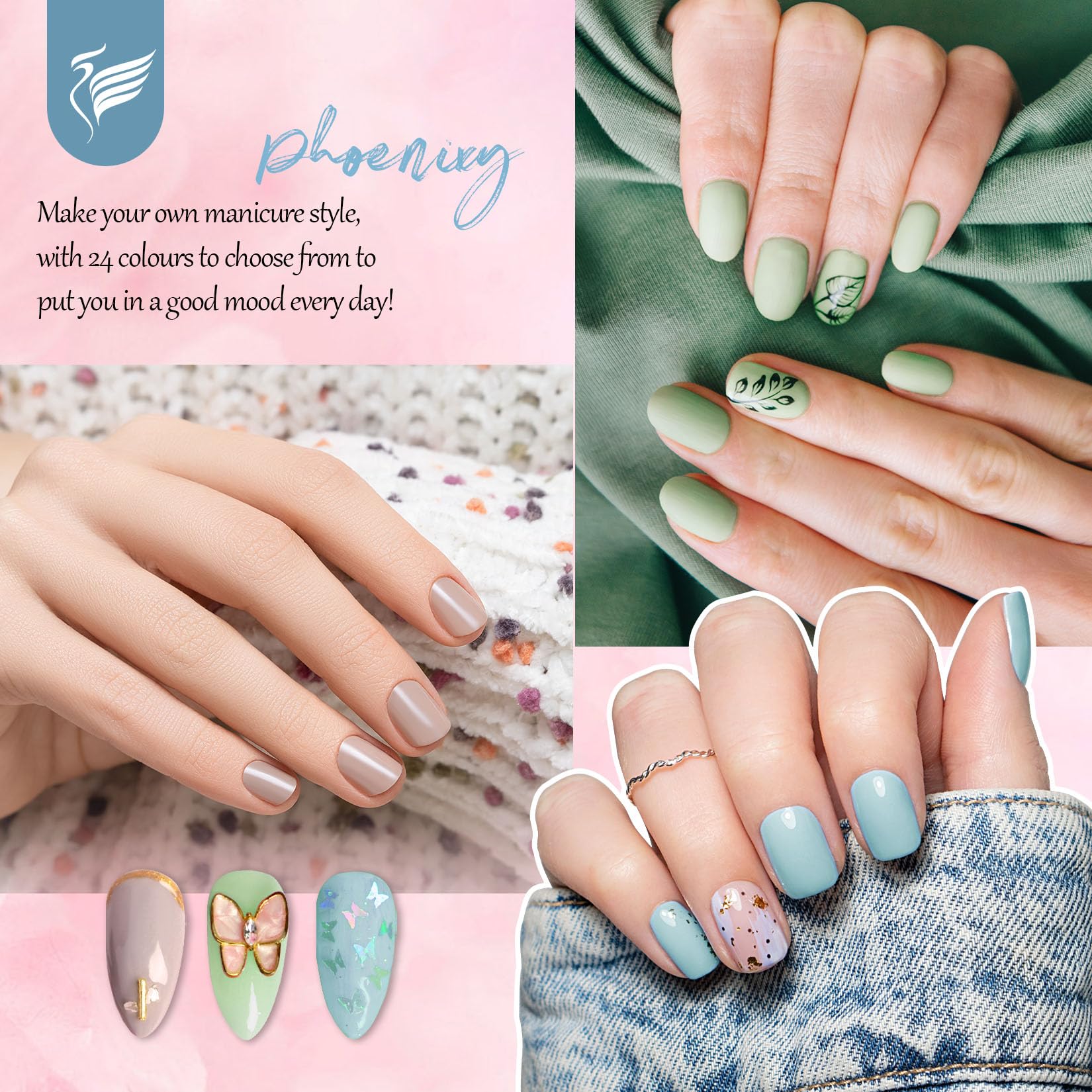 Phoenixy Gel Nail Polish Set, 24 Colours Gel Nail Polish Set with Lamp Starter Kit 8ml Nails Polishes with Base Coat and Glossy Matte Top Coat Nails Art Gifts for Women