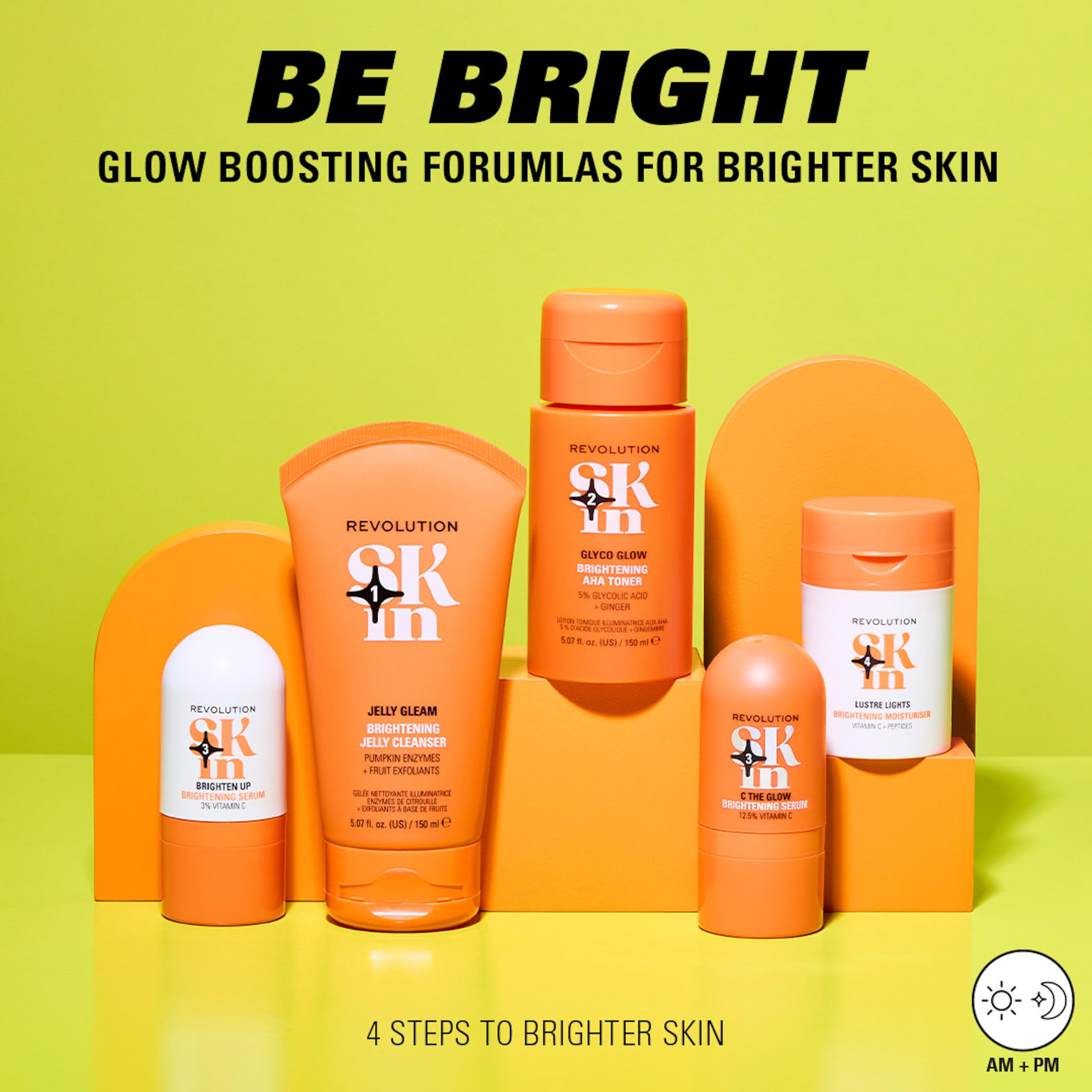 Revolution Skin, Be Bright 4 Step Starter Kit, Brightening Skincare Set Includes Cleanser, Toner, Serum & Moisturiser, Vegan & Cruelty-Free, 4 Products Included