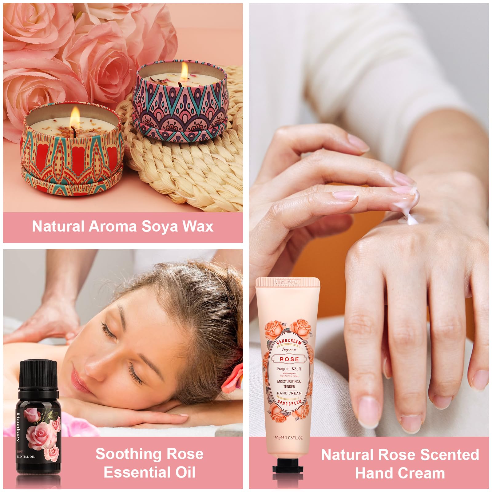 Thank You Gifts for Women, Pamper Sets for Women Gifts, Care Package for Her, Relaxation Bath Pamper Hamper Gift Box for Best Friend,Mum,Wife,Sister(Rose)