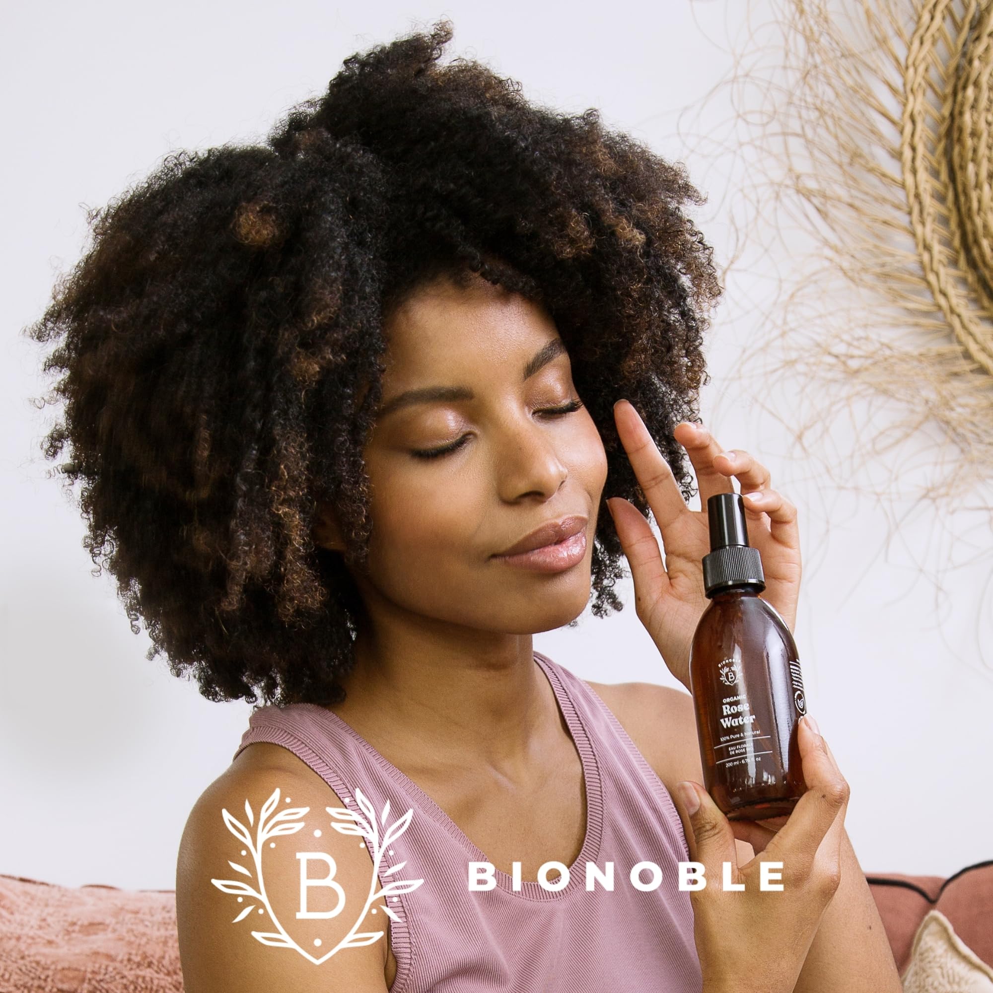 Bionoble Organic Rose Water 200ml - 100% Pure and Natural Damask Rose Hydrolat - Face, Eye Contour, Body, Hair - Glass Bottle + Spray
