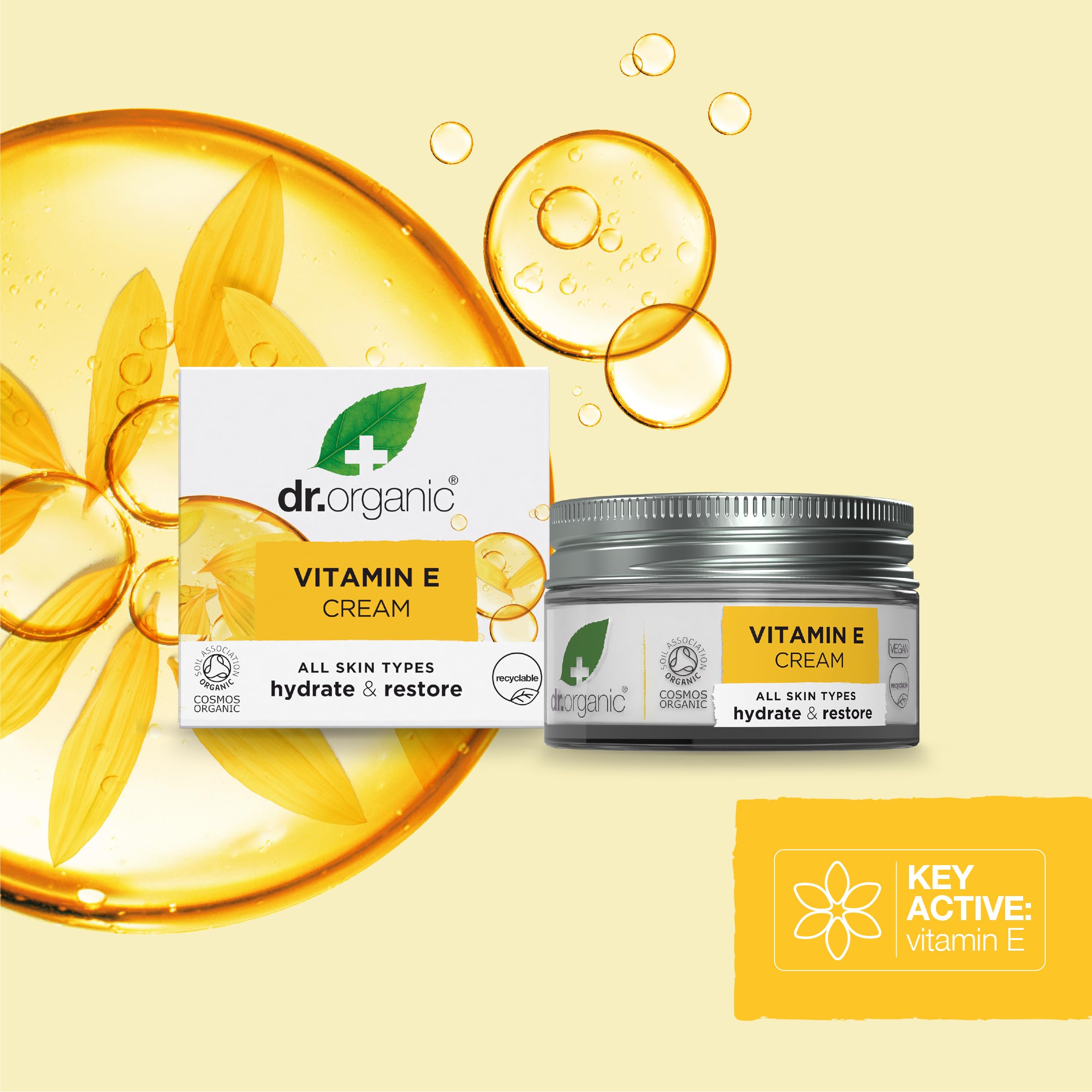 Dr. Organic Vitamin E Moisturising and Restoring Cream | Deeply Hydrates, Restores Skin’s Natural Balance, Natural, Certified Organic, Paraben & SLS-Free, 50 mL / 1.7 fl oz