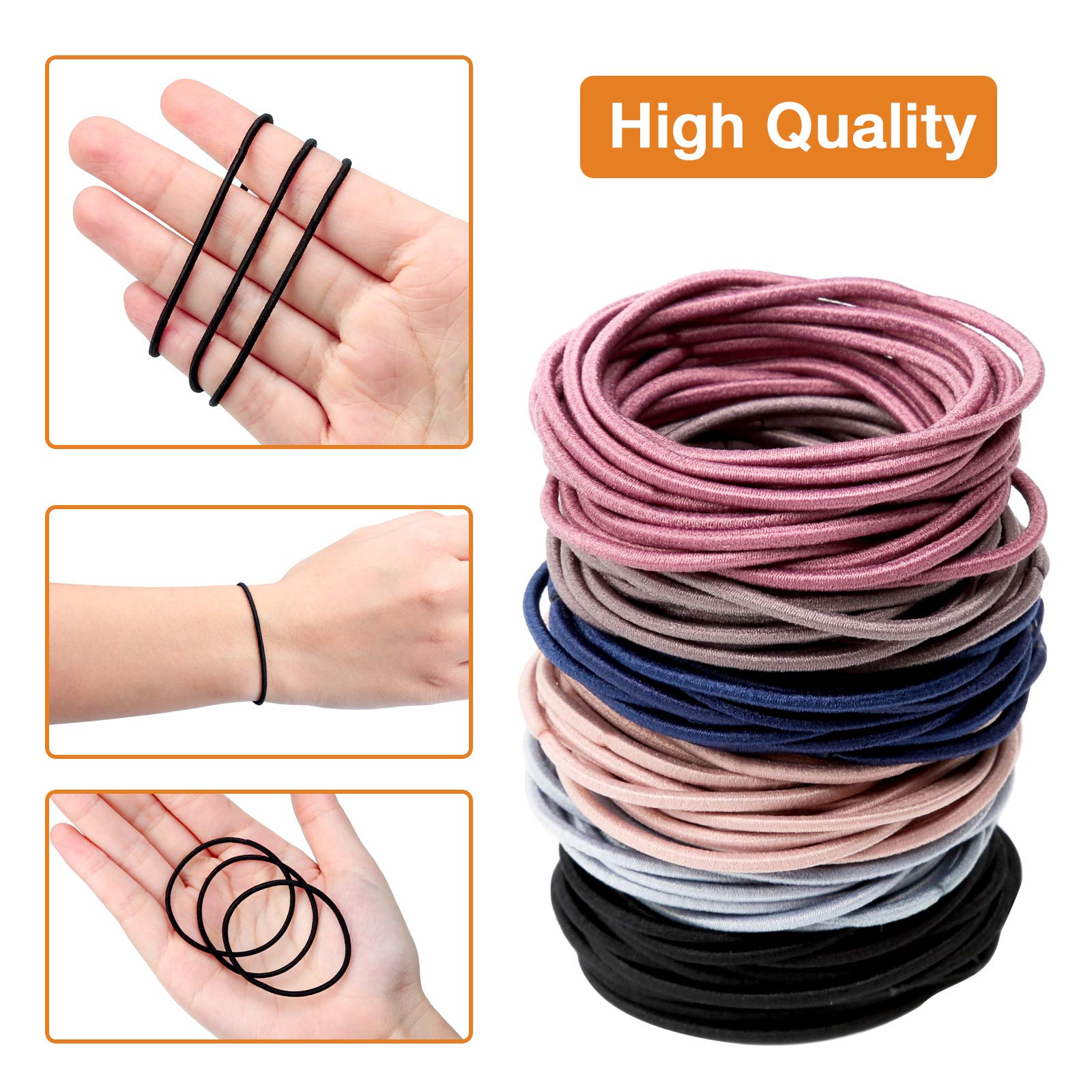 Gintonique A B Multicolor Elastic Hair Bands 120pcs (Pack of 120) - Curly Hair, Rubber + Nylon, 50mm Dia x 2mm Thick