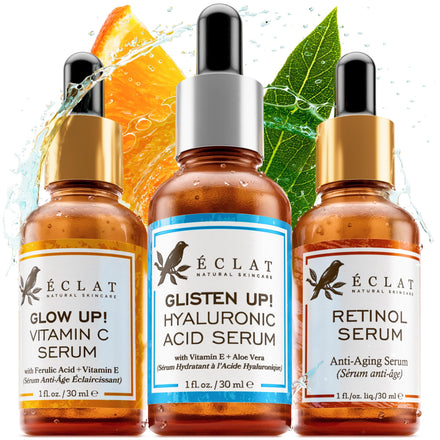 Eclat Skincare Face Serum Set – Vitamin C, Retinol, Hyaluronic Acid for Hydration & Anti-Aging – Brightening & Firming Facial Serums – 3 Pack Face Care Set