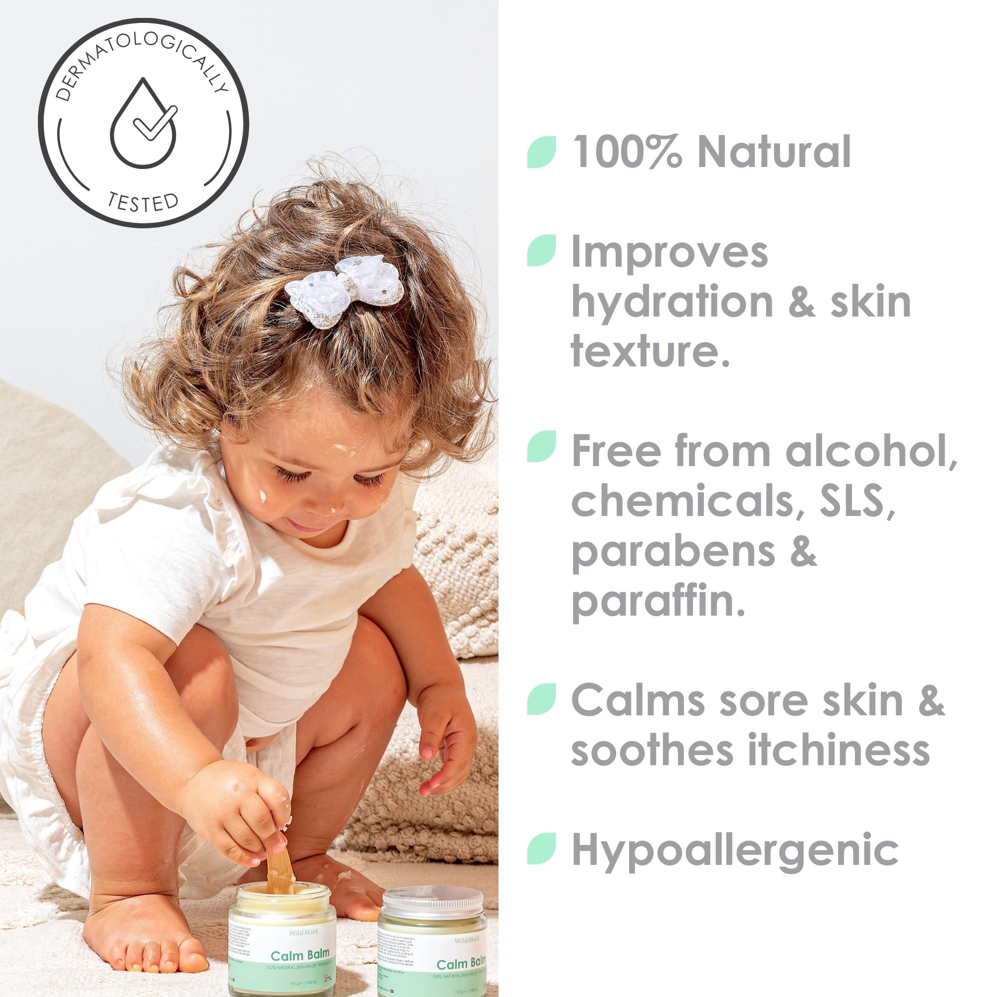 WildMint Calm Balm 100% Natural Relief Treatment for Sore, Itchy & Dry Skin | Intensive Shea Butter Moisturiser Suitable for Baby with Sensitive Skin Prone to Eczema, Redness & Irritation | 120ml
