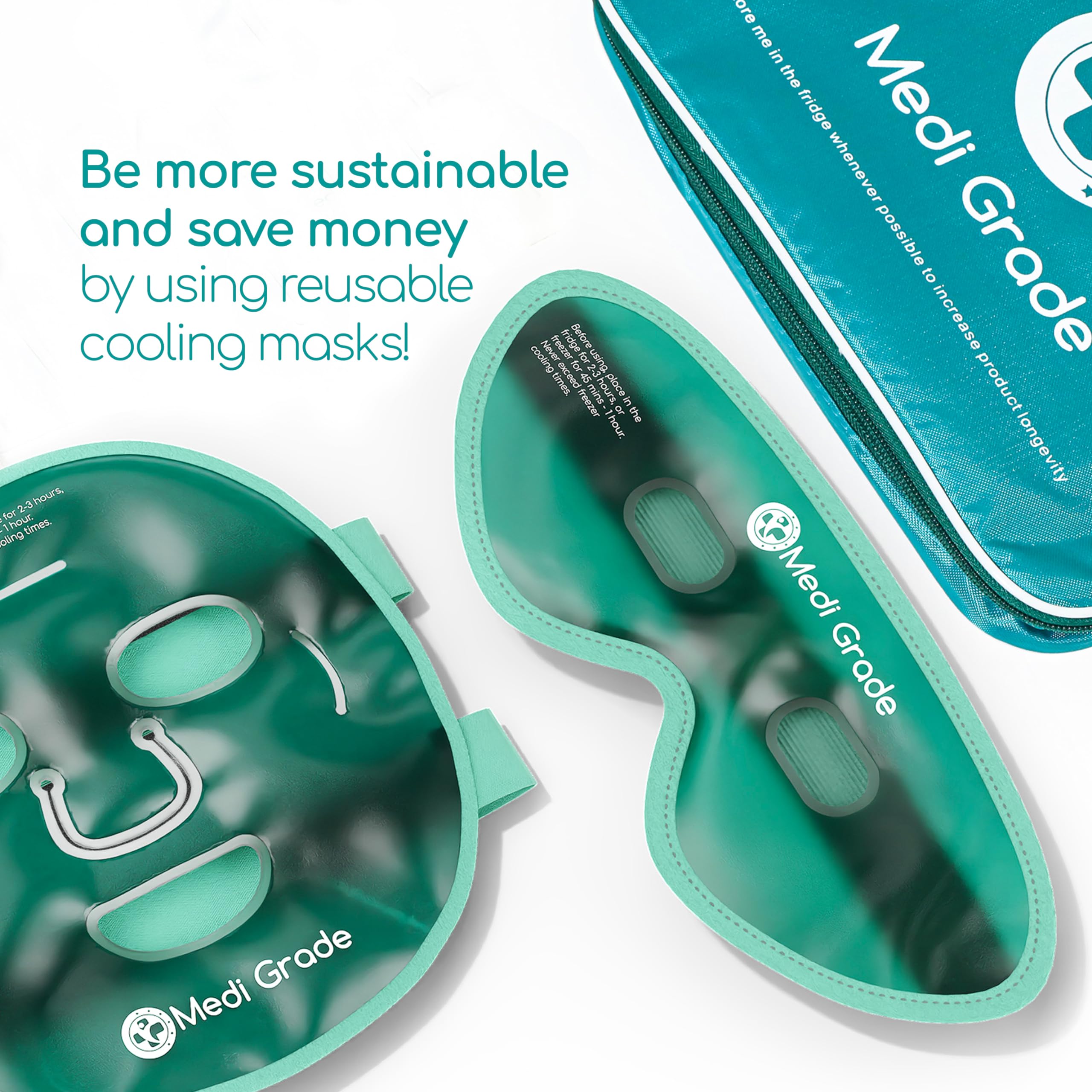 Medi Grade Cooling Face Mask set with Cooling Eye Mask for Puffy Eyes and Insulated Thermo-bag - Soothing Gel Ice Face Mask and Eye Ice Mask for Dark Circles and Puffiness - Cold Face Mask Relaxation