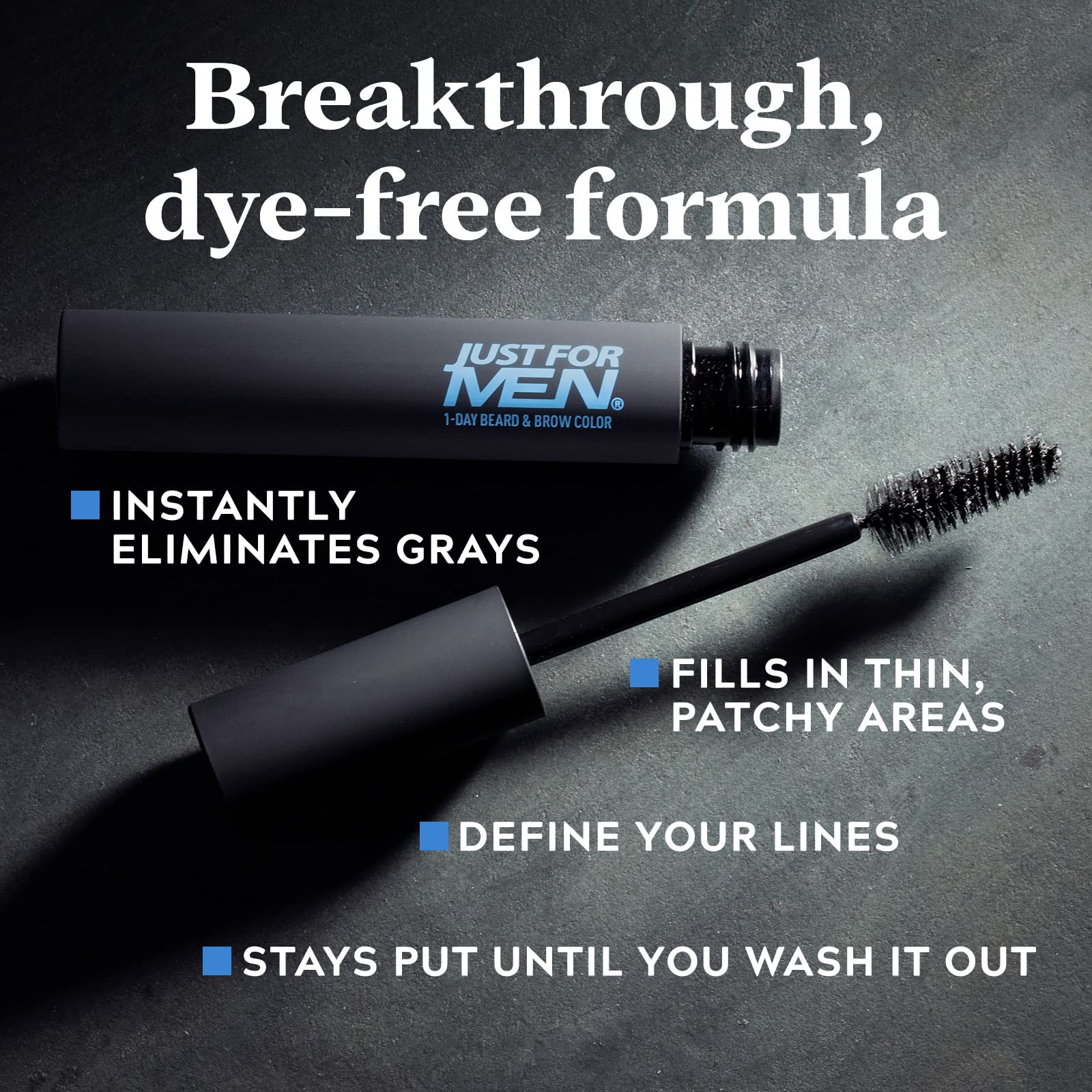 Just For Men 1-Day Beard and Brow Colour Brush, For Instant 1-Step Grey Coverage, Brush-In, Wash-Out, For A Thicker Well-Defined Look, Real Black