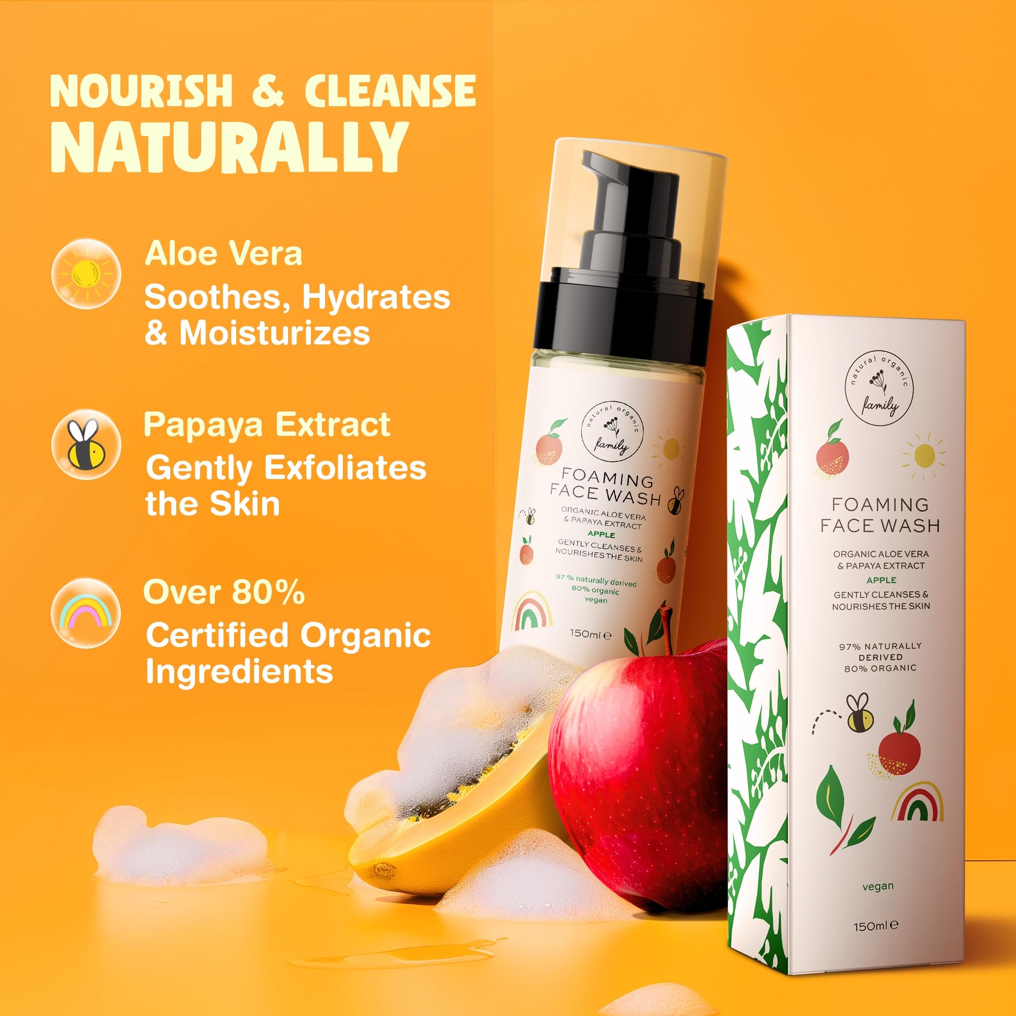 Kids Organic Foaming Face Wash - Natural Skincare for Teen Girls 10-12 - Gentle Facial Cleanser for Dry Sensitive Skin - Hydrating Exfoliating & Non Toxic Moisturiser Soap for Tweens & Preteens 8-12
