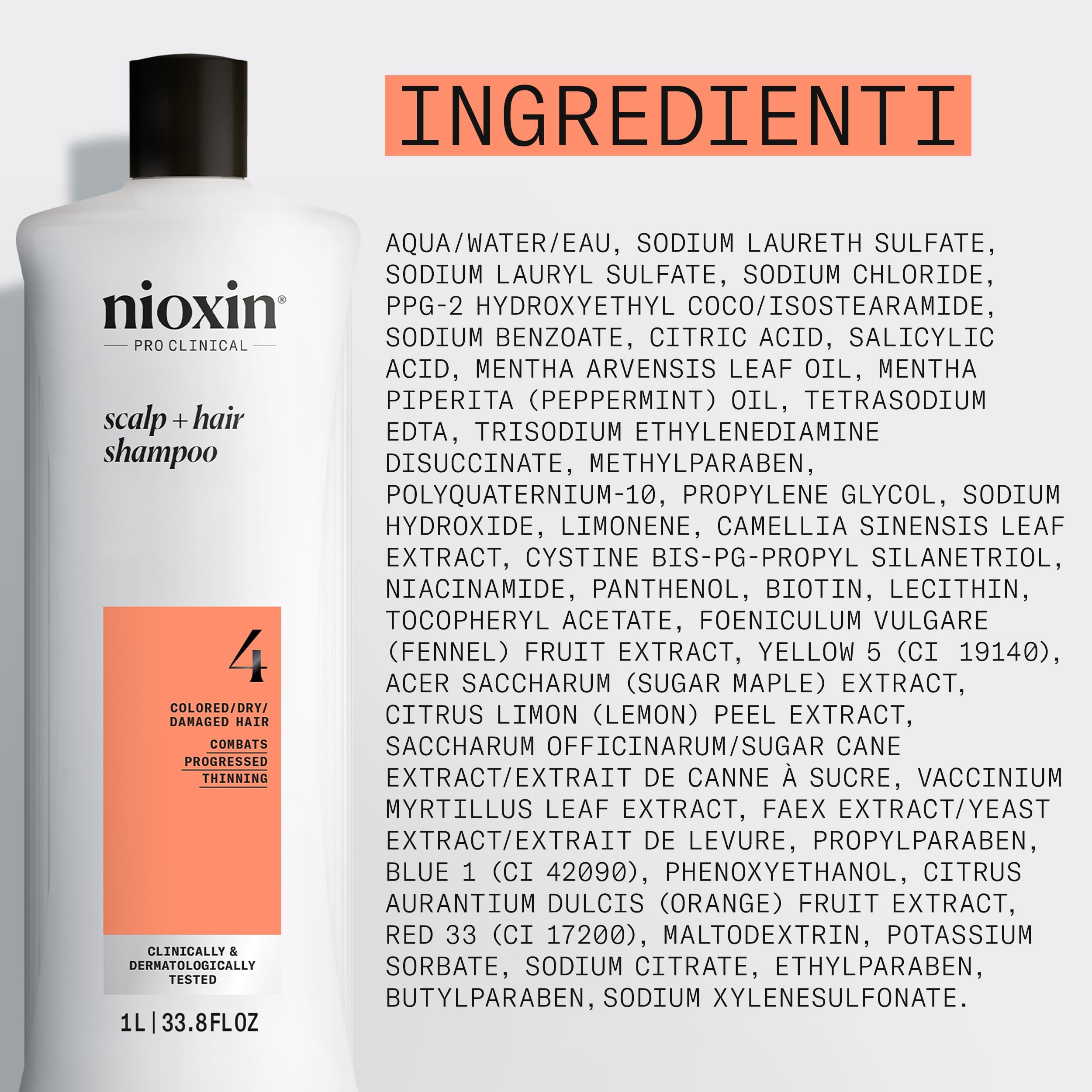 Nioxin System 4 Scalp + Hair Shampoo - Hair Thickening Shampoo For Coloured, Dry and Damaged Hair with Progressed Thinning - with Biotin & Niacinamide, 1L