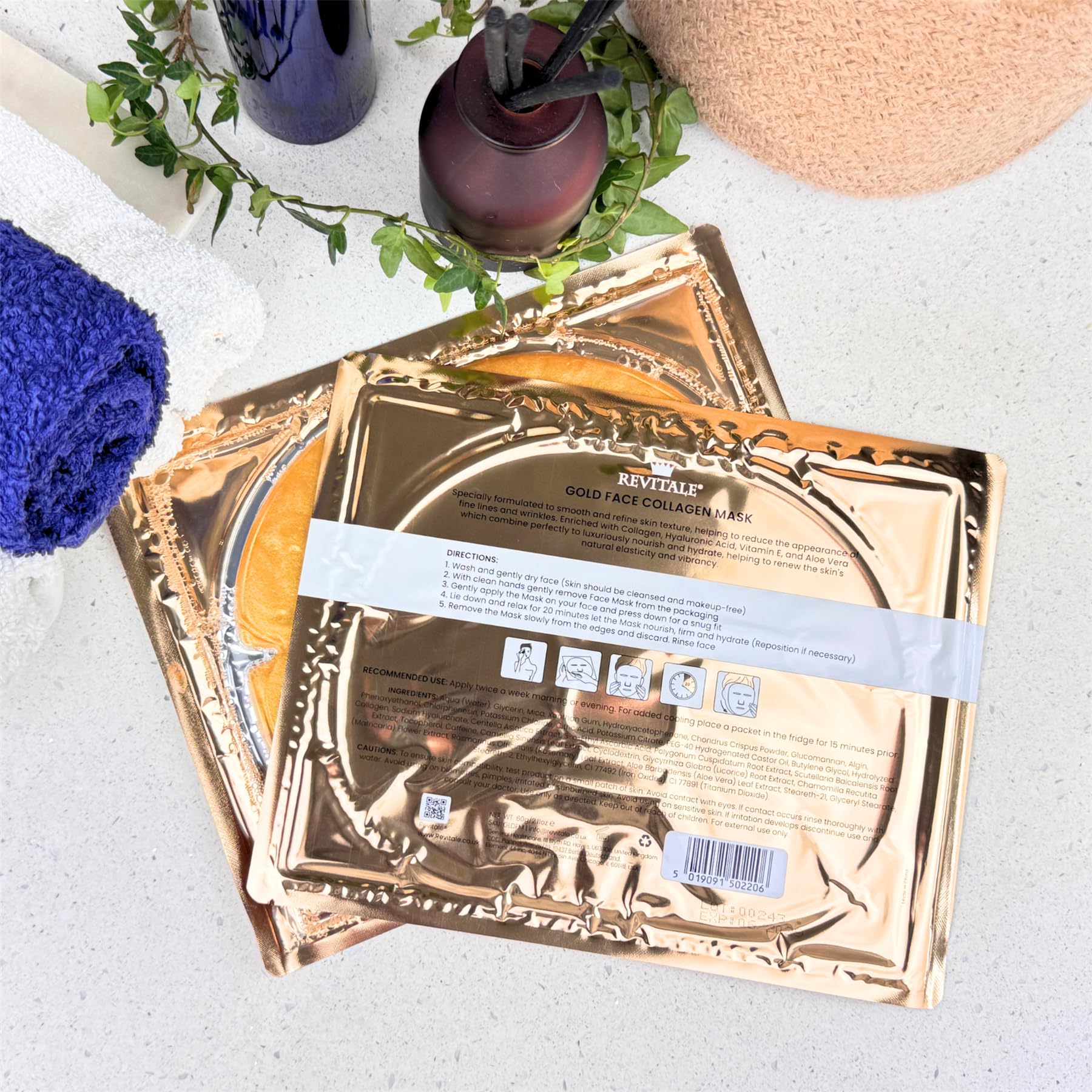 Revitale 24K Gold Face Mask (10 Pack) - Hydrating & Nourishing Sheet with Collagen and Natural Extracts for Radiant, Moisturised Skin