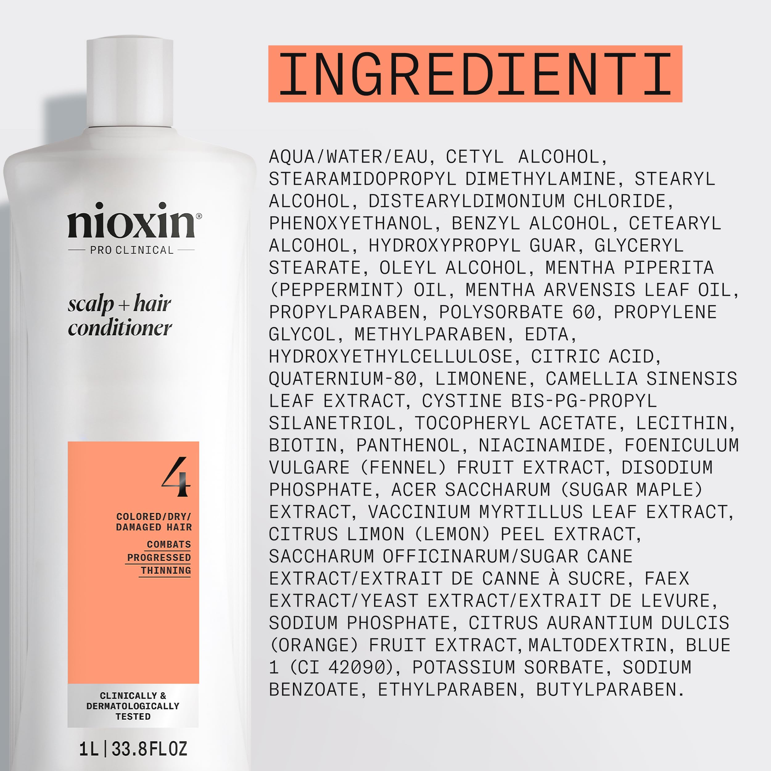 Nioxin System 4 Scalp + Hair Conditioner - Hair Thickening Conditioner for Coloured, Dry and Damaged Hair with Progressed Thinning - with Biotin and Niacinamide, 1L