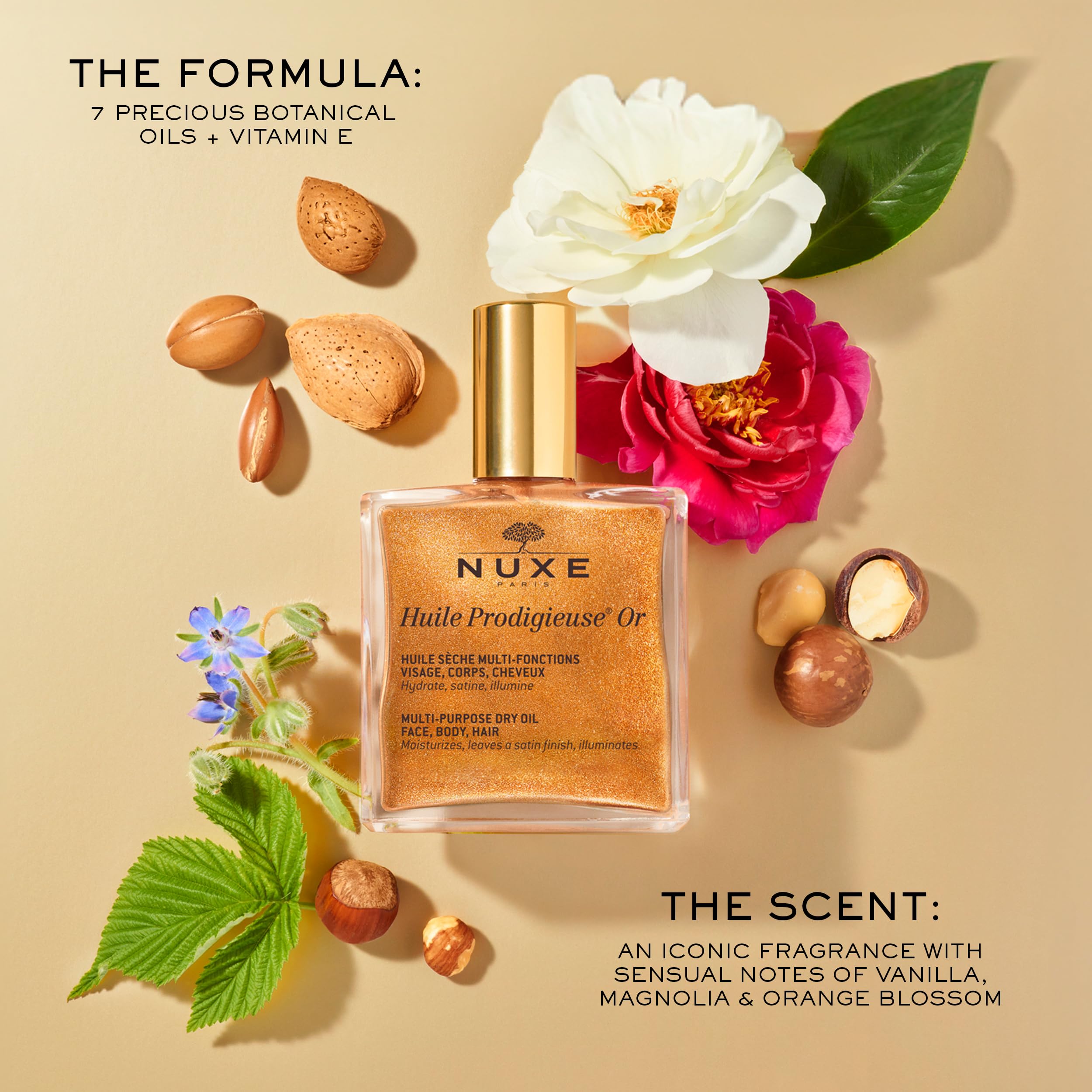 Nuxe Huile Prodigieuse Shimmer Multi-Purpose Dry Oil - Luxurious Radiant Glow and Hydration for Face, Body & Hair, 1.6 Fl Oz