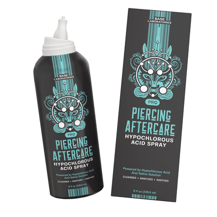 BASE LABORATORIES Piercing Aftercare Hypochlorous Acid Spray 8oz | Piercing Cleaning Solution - Saline Solution Piercing Aftercare for Ear Piercings, Nose, Belly - Piercing Cleaner Solution Pro
