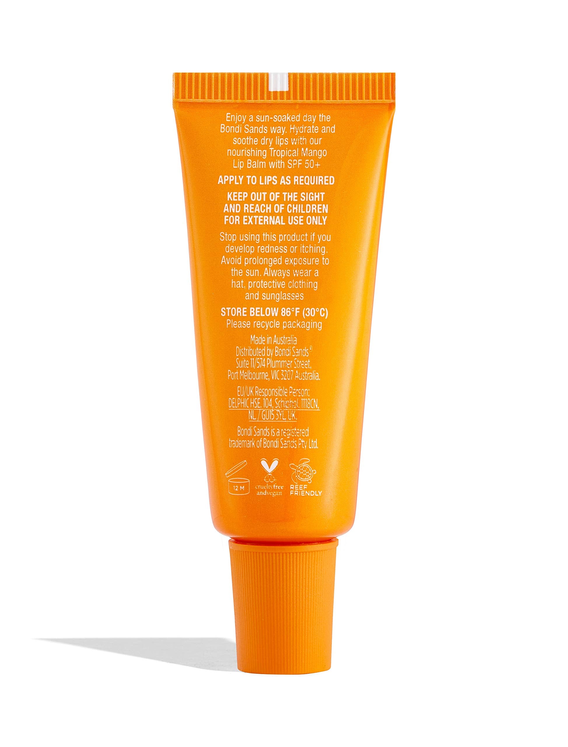 Bondi Sands Tropical Mango Lip Balm with SPF 50+ | Nourishing Formula Locks in Moisture + Provides UVA+UVB Protection, Enriched with Shea Butter, Jojoba Oil, & Vitamin E, Vegan + Cruelty Free | 10g
