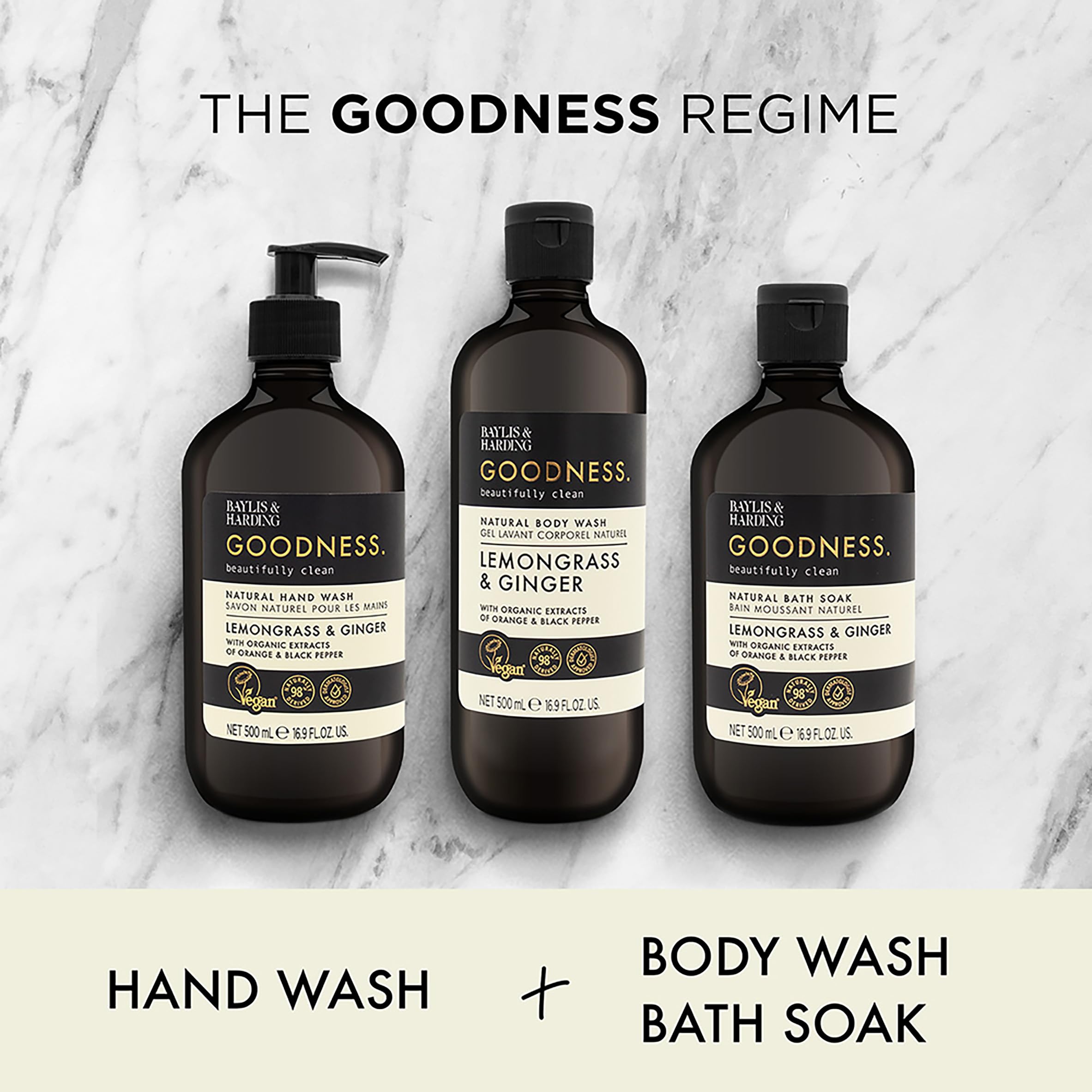 Baylis & Harding Goodness Lemongrass & Ginger Bath Soak, 500 ml (Pack of 3) - Vegan Friendly